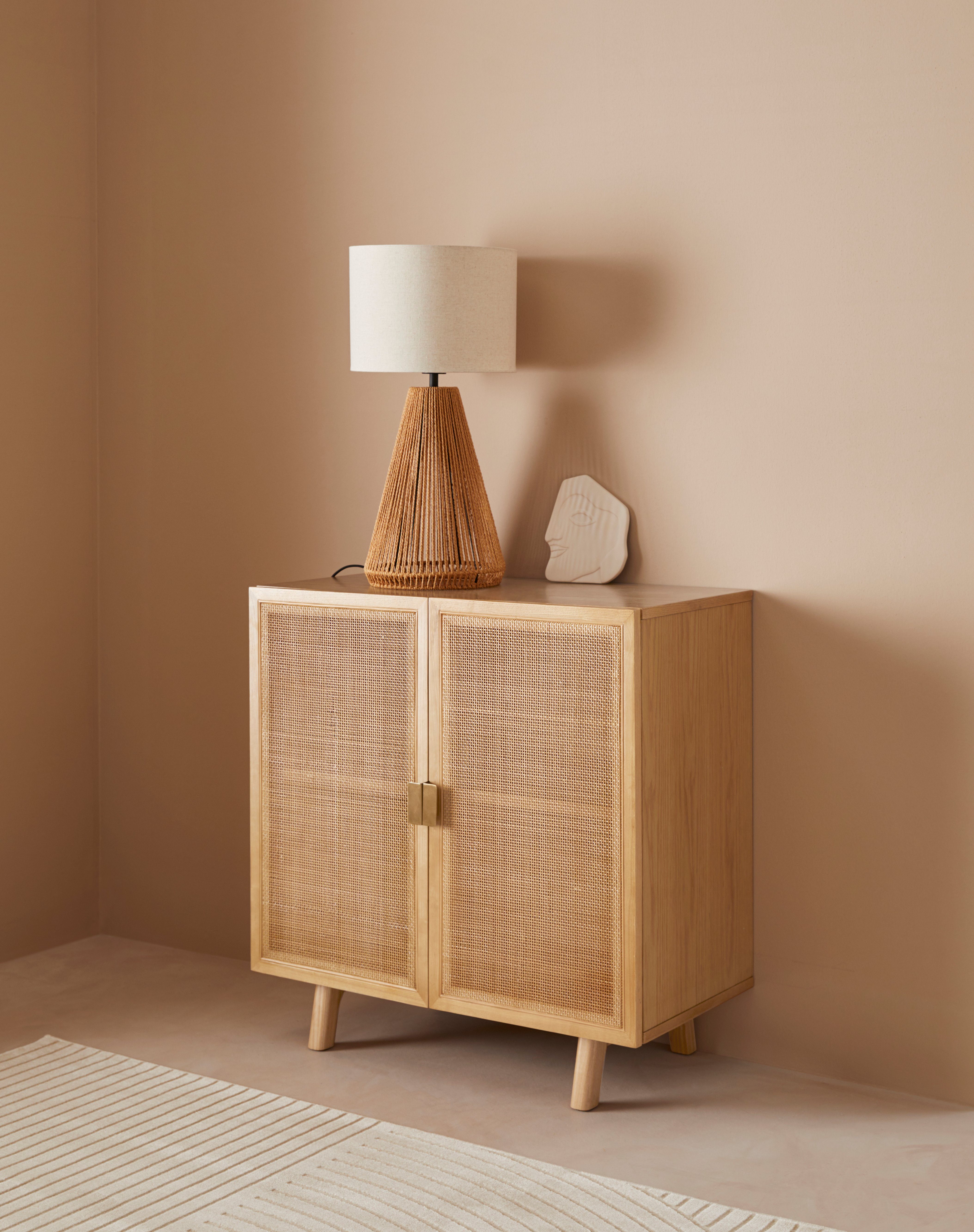 LeGer Home by Lena Gercke Kast Lina Met rotan inzet, 2 binnenvakken, gedeeltelijk massief dressoirs beige