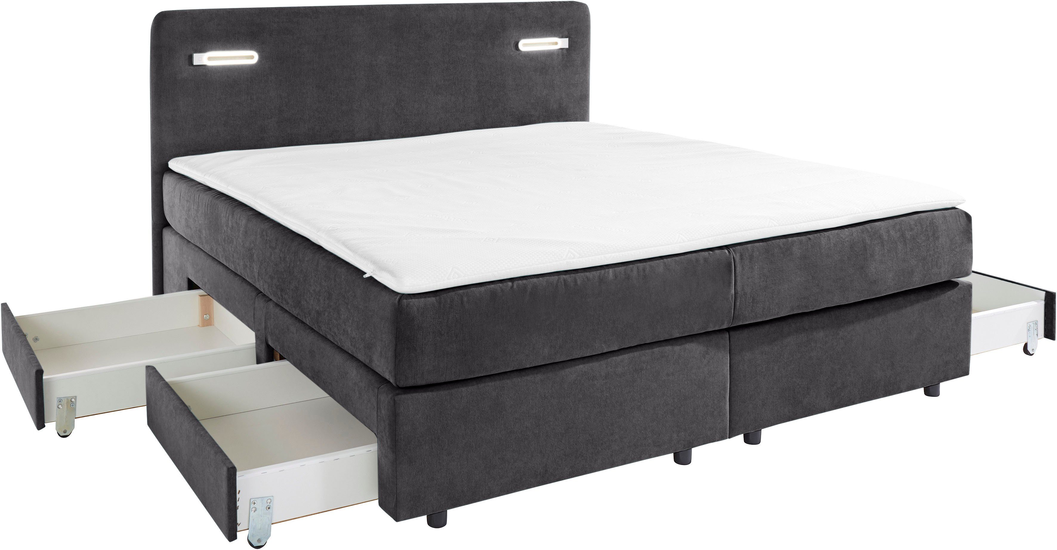INOSIGN Boxspring Luan Laden, ledverlichting en topmatras, in breedte 120 cm en 180 cm