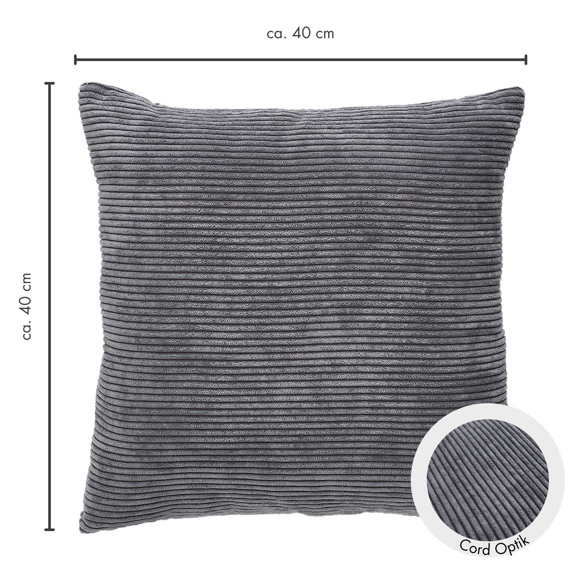 Andiamo Sierkussen Cord kussen Emy, kussenhoes met vulling Sierkussens, vierkant, 40x40 of 30x50 cm, ook verkrijgbaar als 4-delige set (1 stuk)