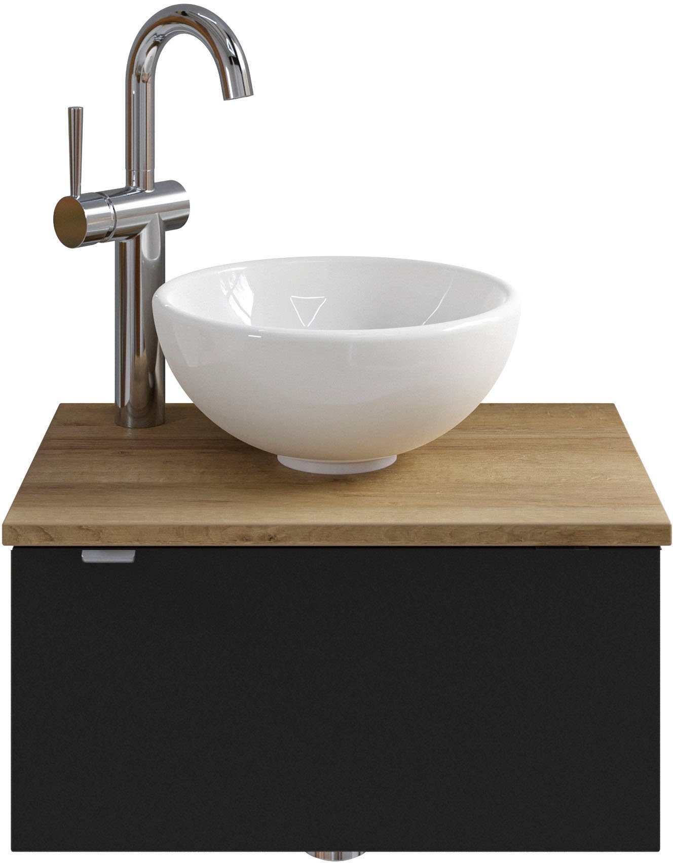 Saphir Wastafelonderkast Serie 6915 wastafel met onderkast voor gastenbadkamer, tweede toilet (3-delig) wastafelmeubels zwart