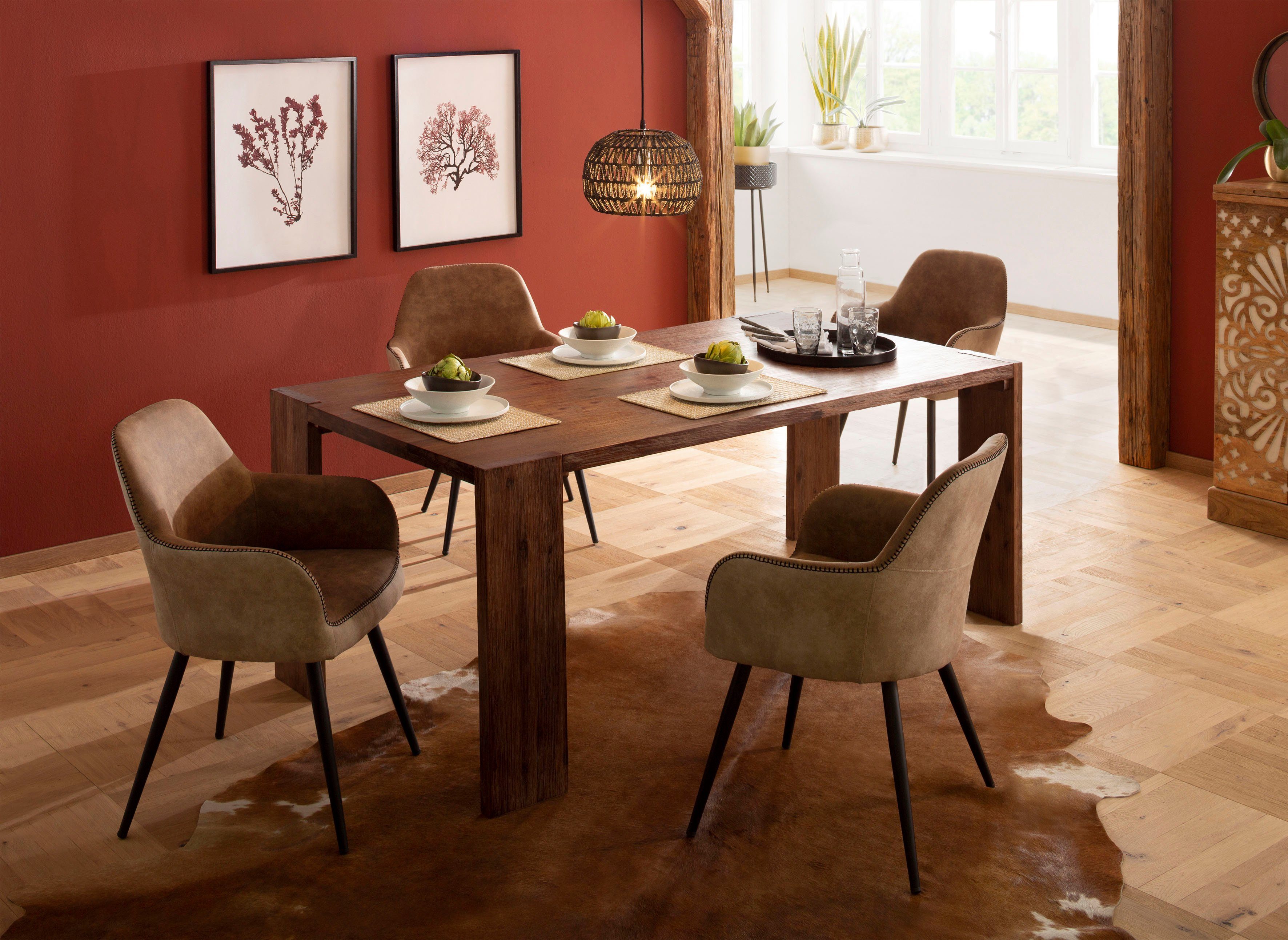Home affaire Eettafel Marbella van massief acaciahout, in verschillende tafelgrootten eettafels maat 180 cm x 75 cm x 90 cm bruin