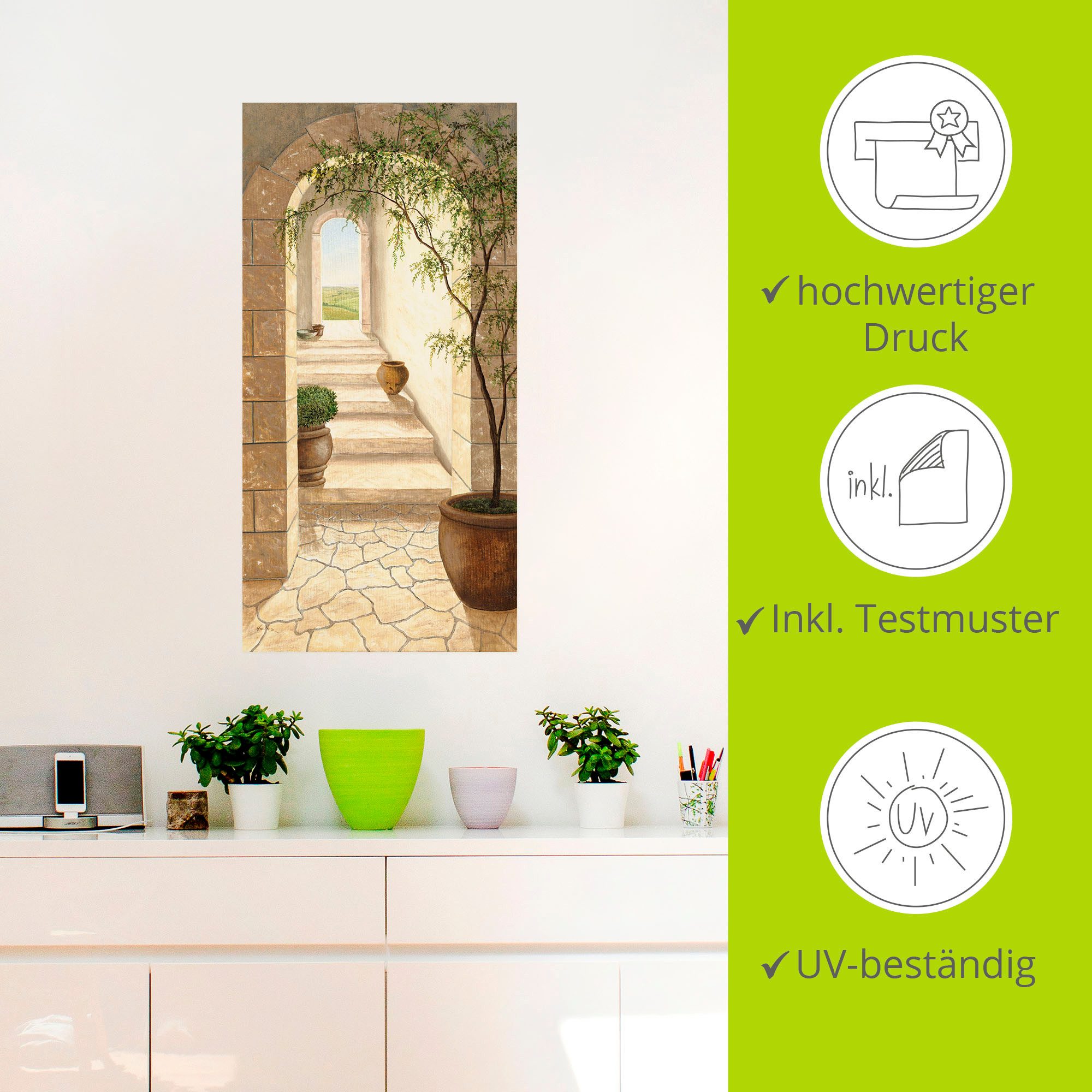 Artland Artprint Toscaanse doorgang als artprint van aluminium, artprint voor buiten, artprint op linnen, poster, muursticker