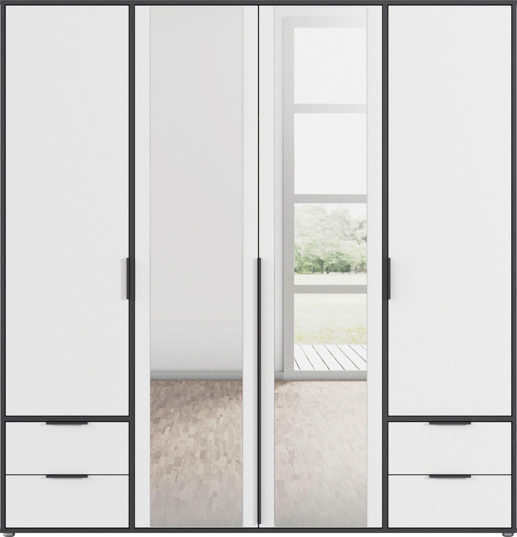 rauch Draaideurkast Kledingkast Kast Garderobe Wasmand NAGATA met Spiegel und schubladen sowie stangengriffen topseller made in germany