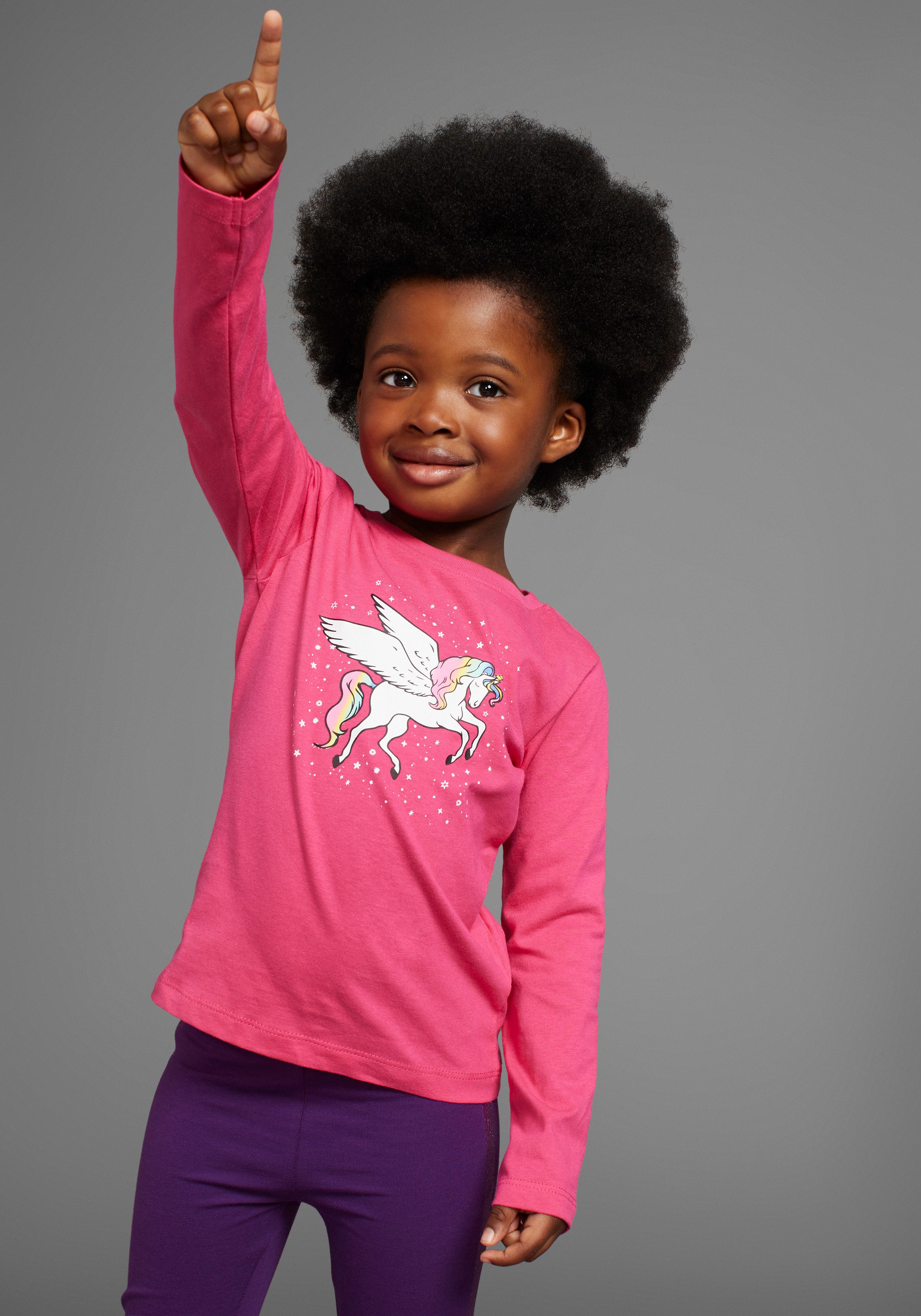 KIDSWORLD Shirt met lange mouwen Met leuke eenhoornprint Met glitterprint voor kleine meisjes