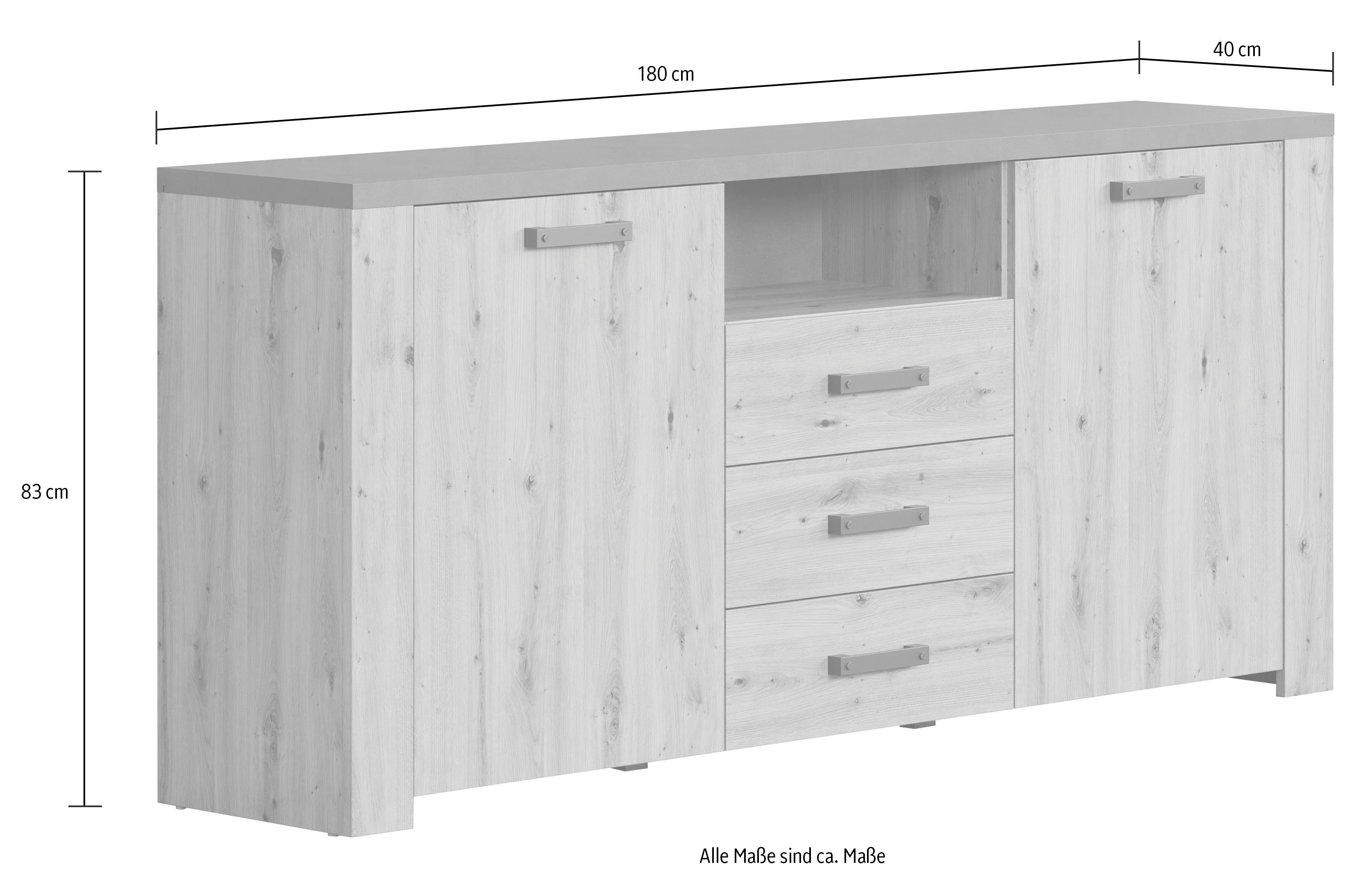 Home affaire Dressoir Ambres Commode in echt houtlook, Afmetingen BxH: 180x83 cm, Eik (1 stuk)