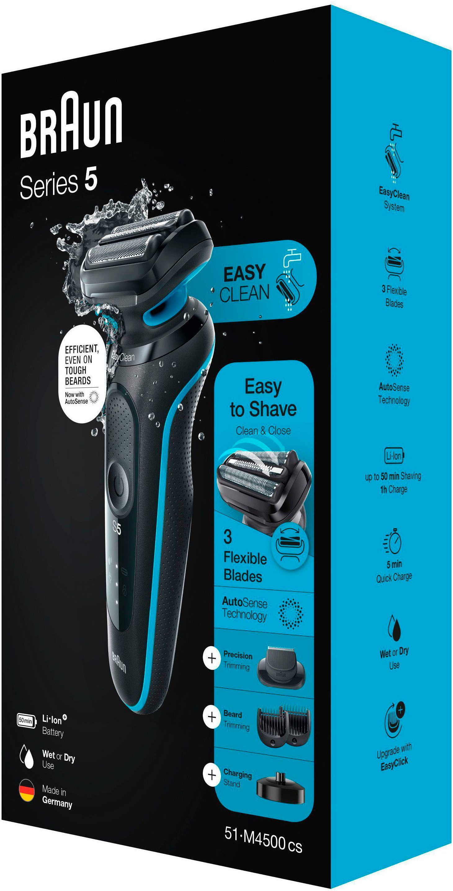 Braun Elektrisch scheerapparaat Series 5 51-M4500cs EasyClick-baardtrimmer-opzet, Wet&Dry