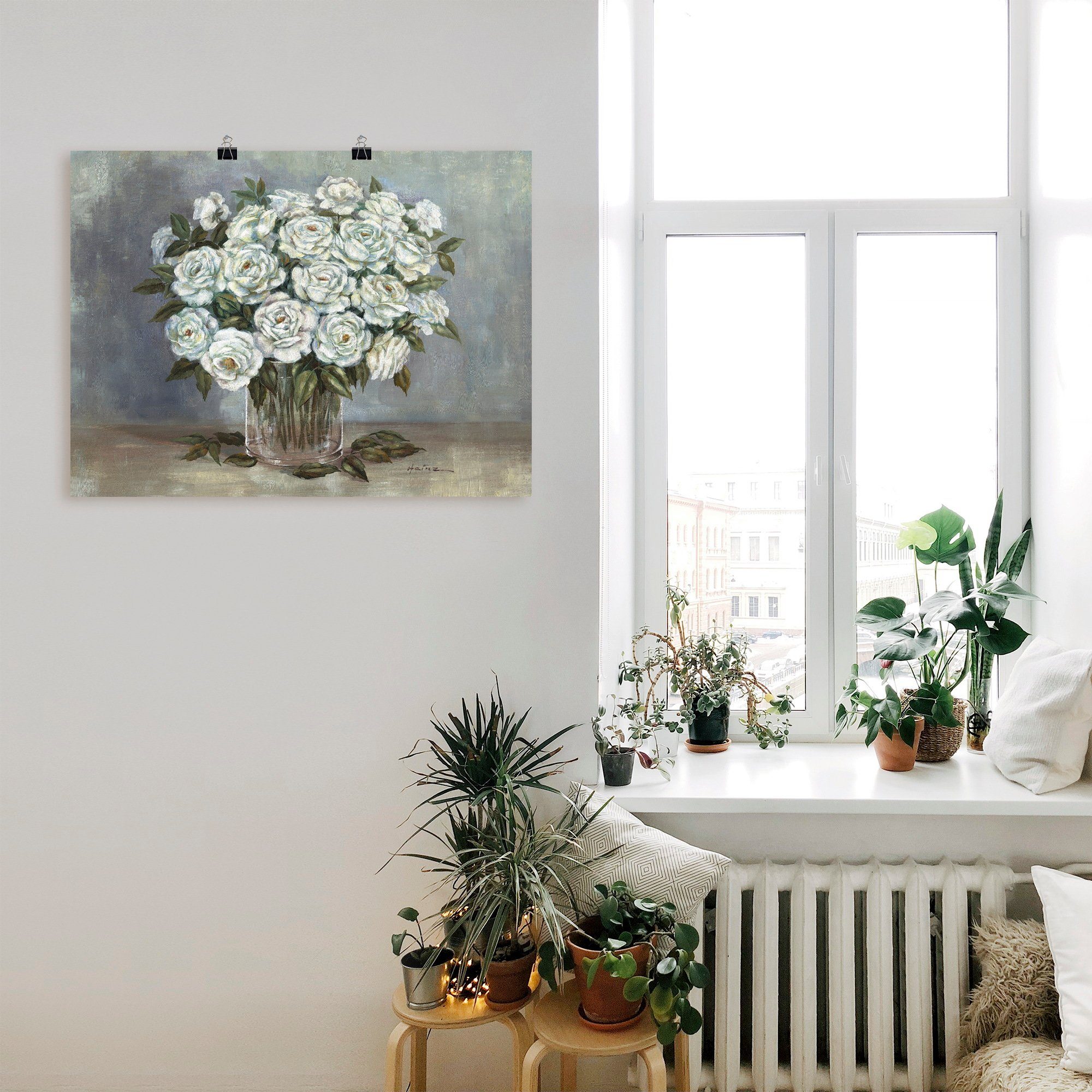 Artland Artprint Witte rozen als artprint op linnen, poster in verschillende formaten maten