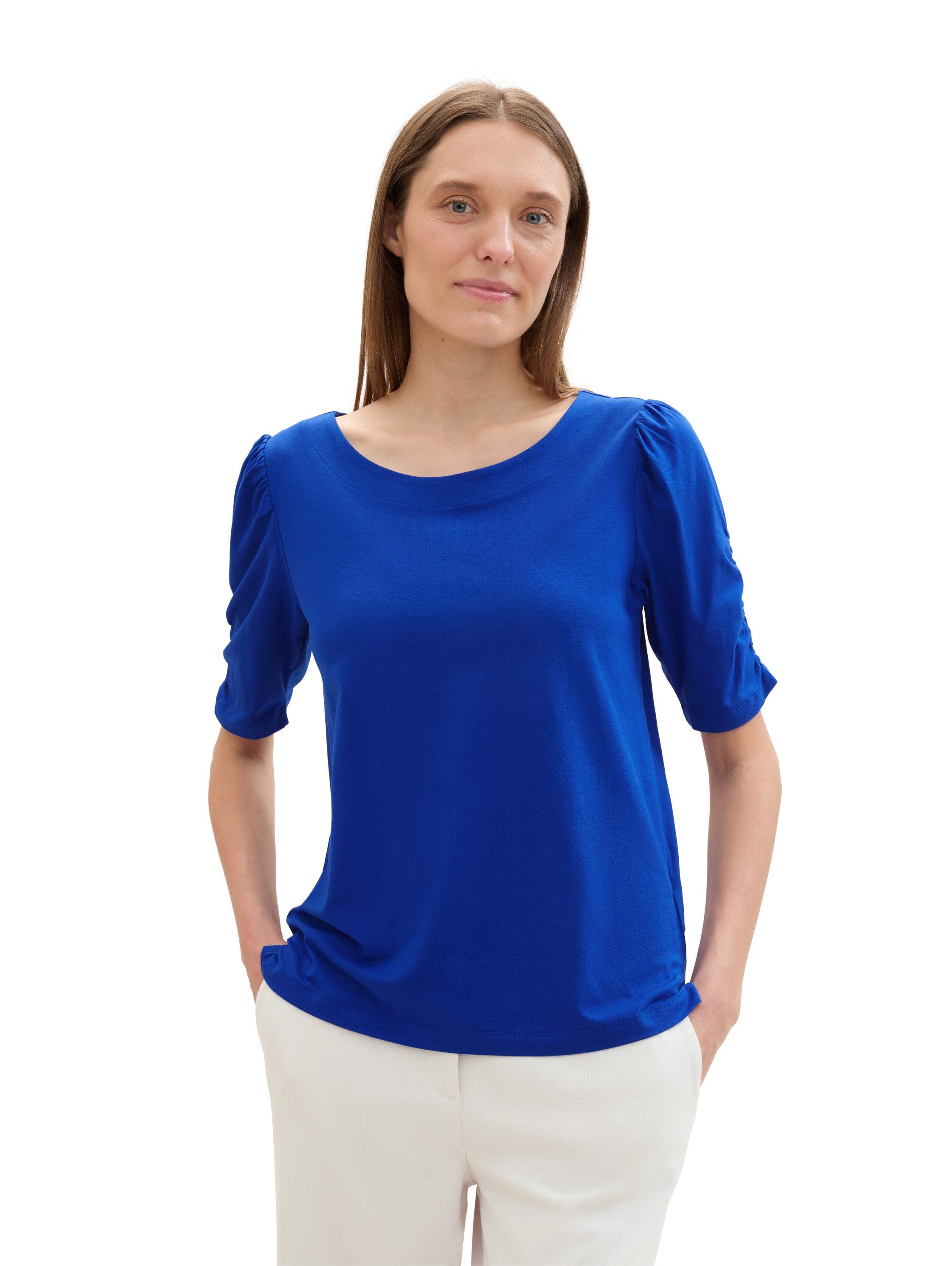 Tom Tailor T-shirt met rimpeling aan de mouwen