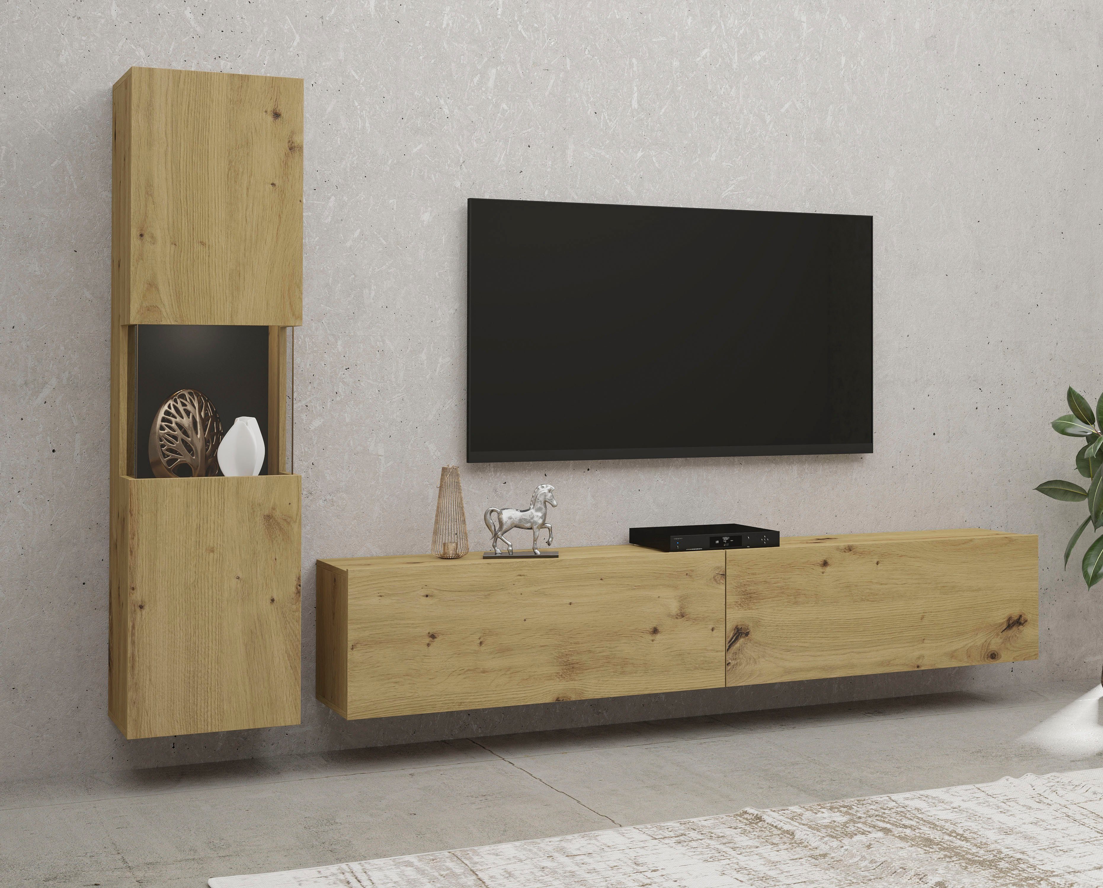 INOSIGN Wandmeubel Ava, woonkamer-set hangend/staand te monteren, vitrinekast, lowboard