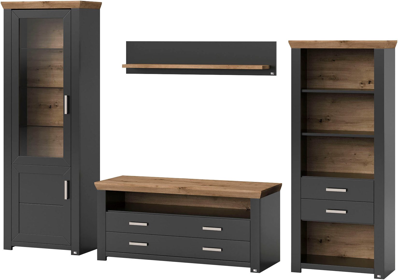 set one by Musterring Wandmeubel York Combinatie 04, in 3 kleurvarianten, totale breedte 310 cm (4-delig)