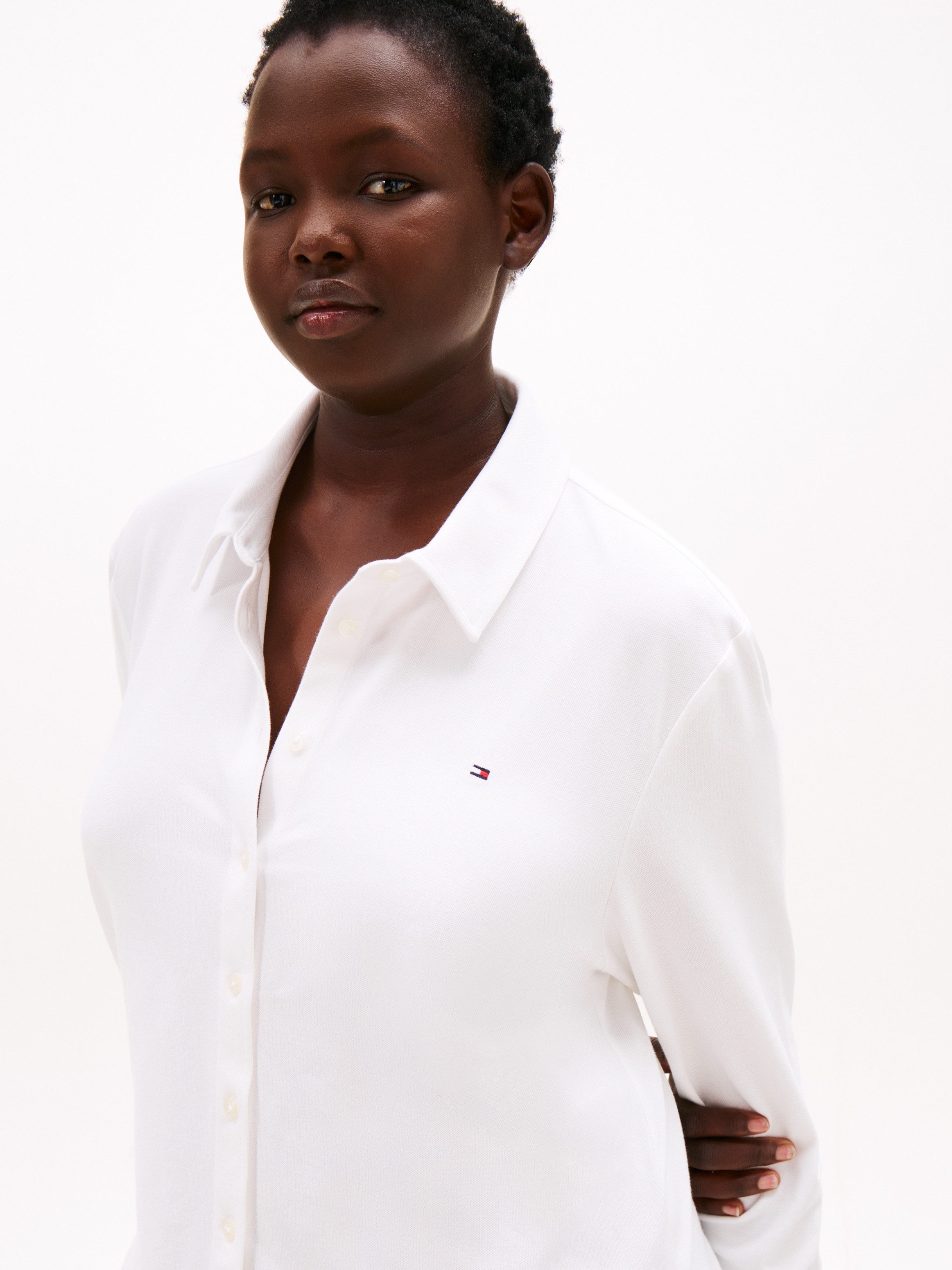Tommy Hilfiger Curve Blouse met lange mouwen CRV 1985 SLIM PIQU