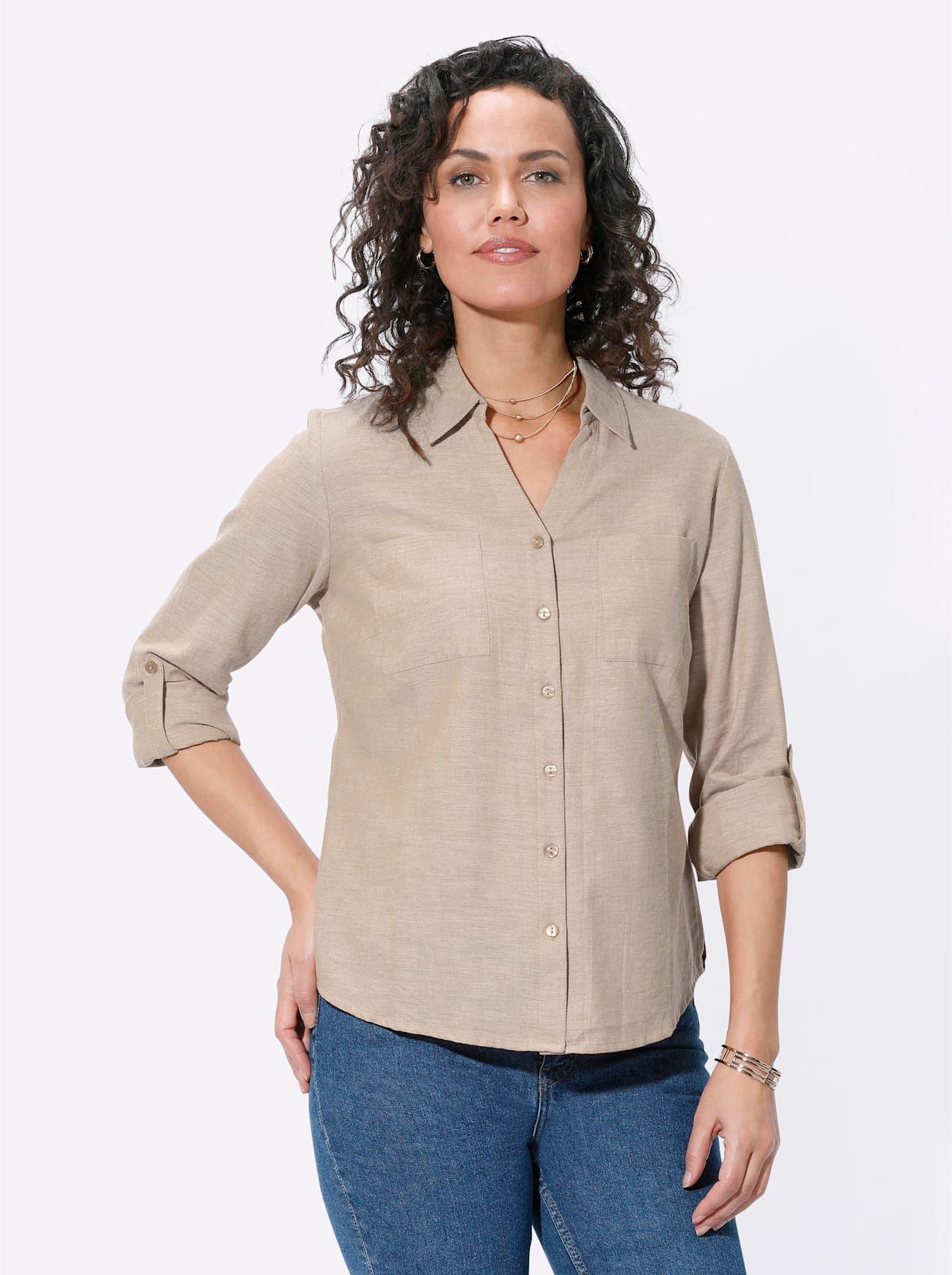 Casual Looks Flanellen blouse dames flanellen blouses maat 50 beige