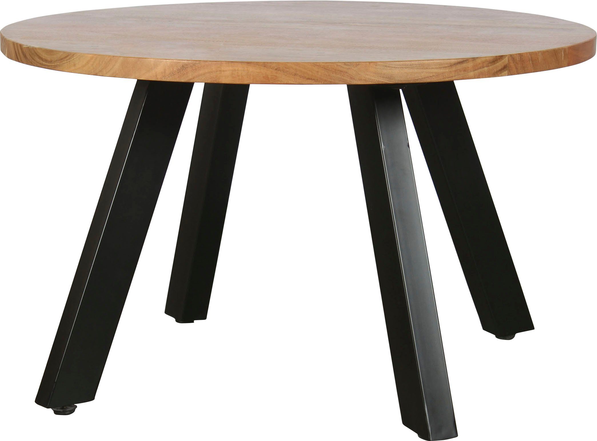 byLIVING Salontafel Ulm met massief acaciahout - plaat en zwarte metalen frame, rond 75 cm.