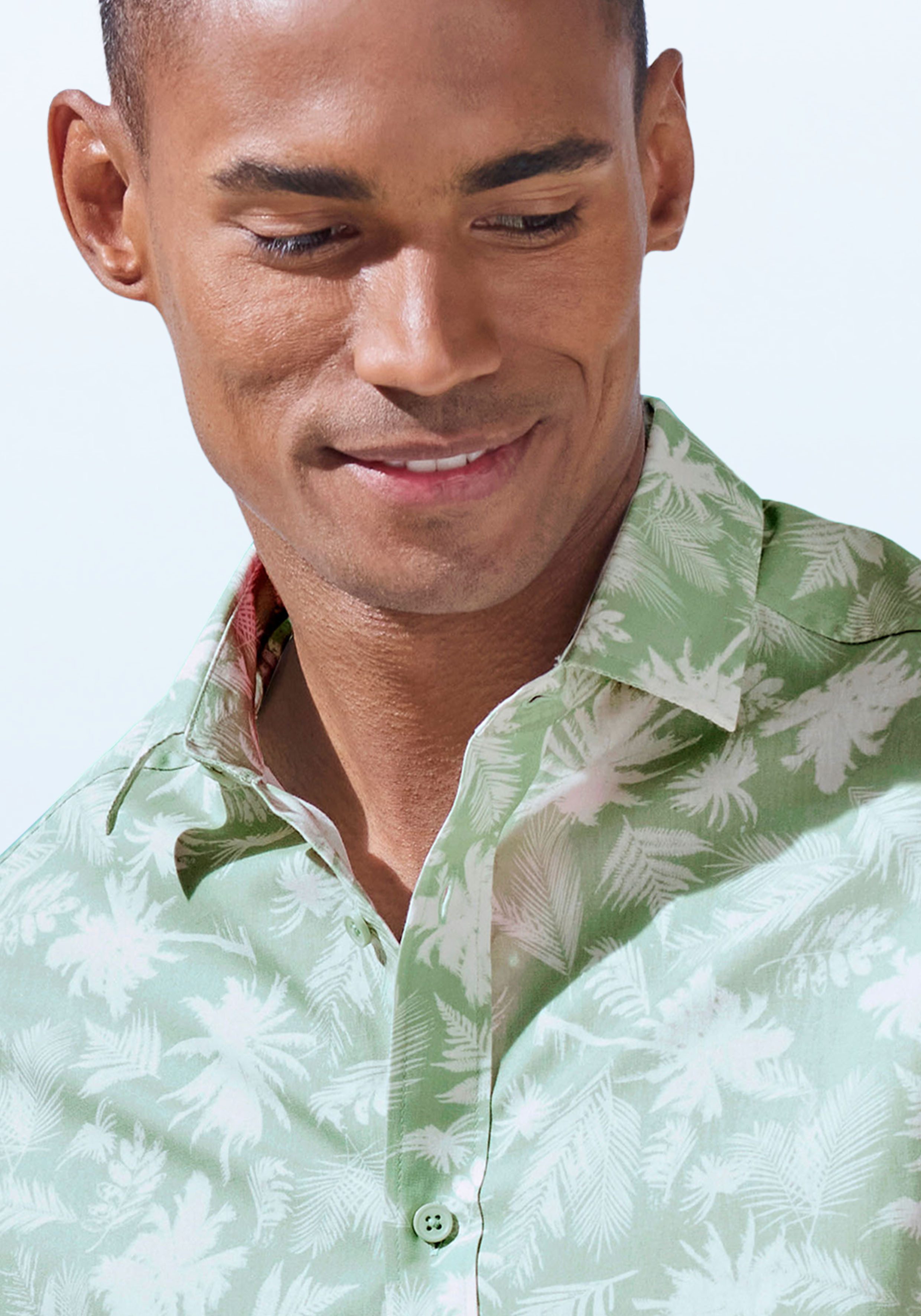 Beachtime Hawaï-overhemd Regular fit korte mouw, vrijetijdshemd met palmprint, puur katoen