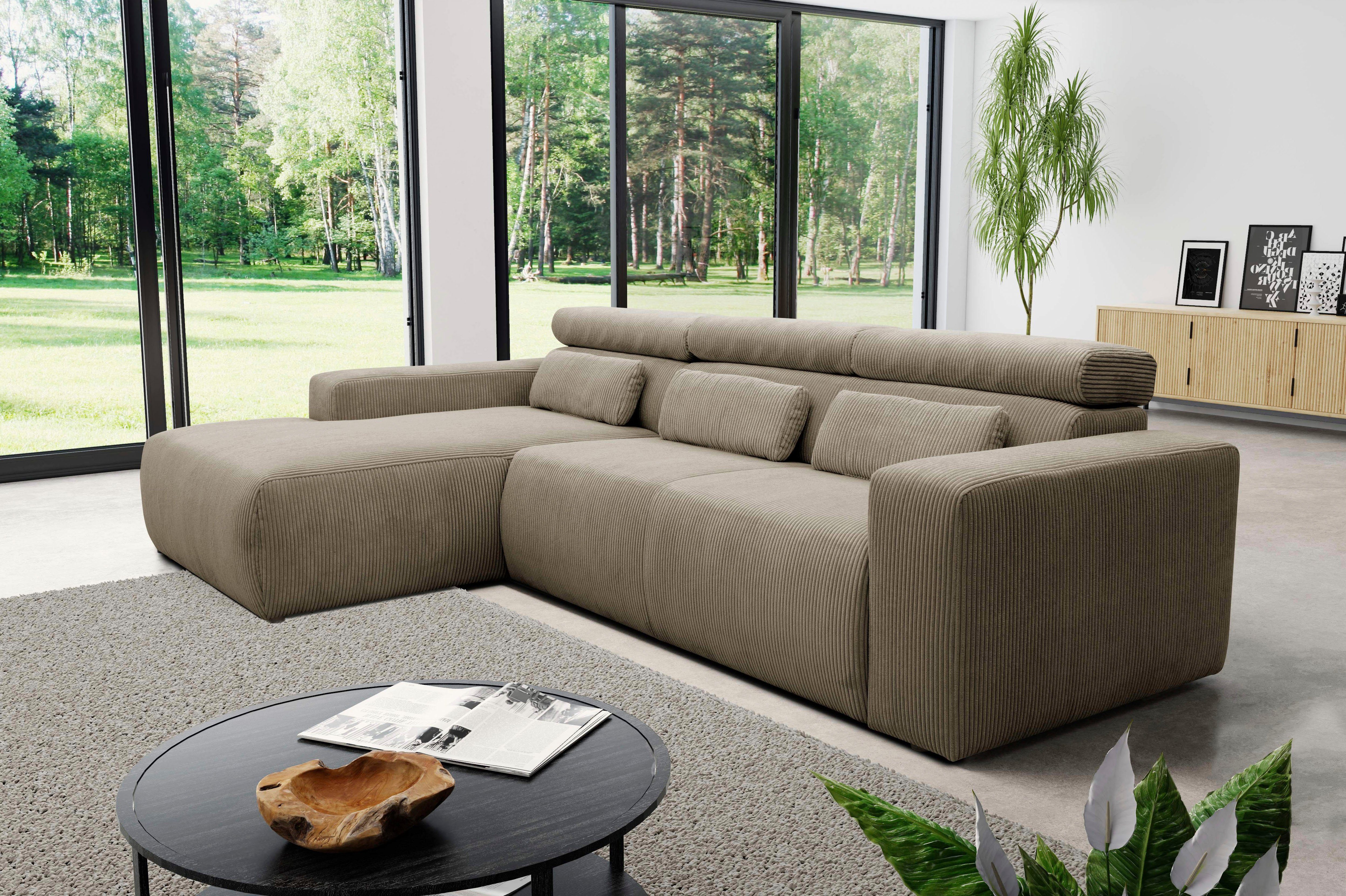 DOMO collection Hoekbank Brandon B/D/H: 289/177/80 cm, keuze met zitdiepteverstelling, L-vorm