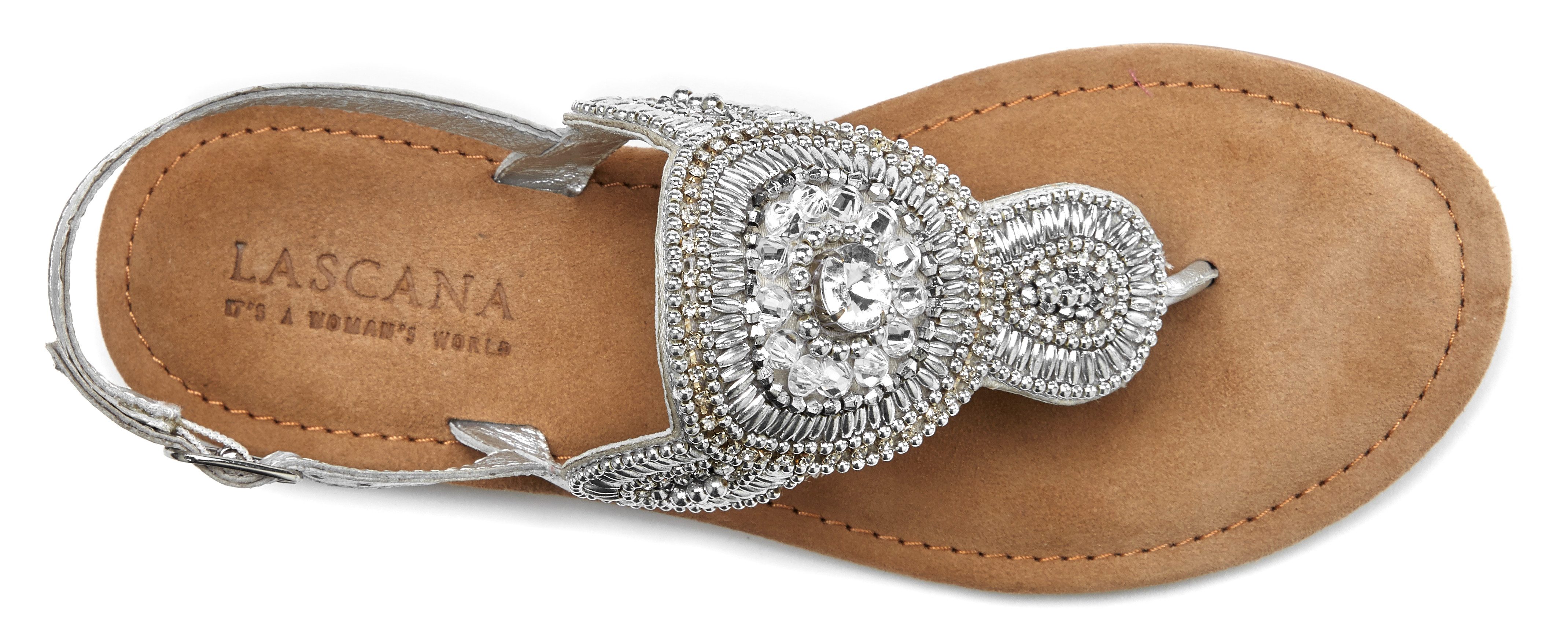Lascana Teenslippers Sandaal, pantoffel in glitter-look en zachte leren binnenzool