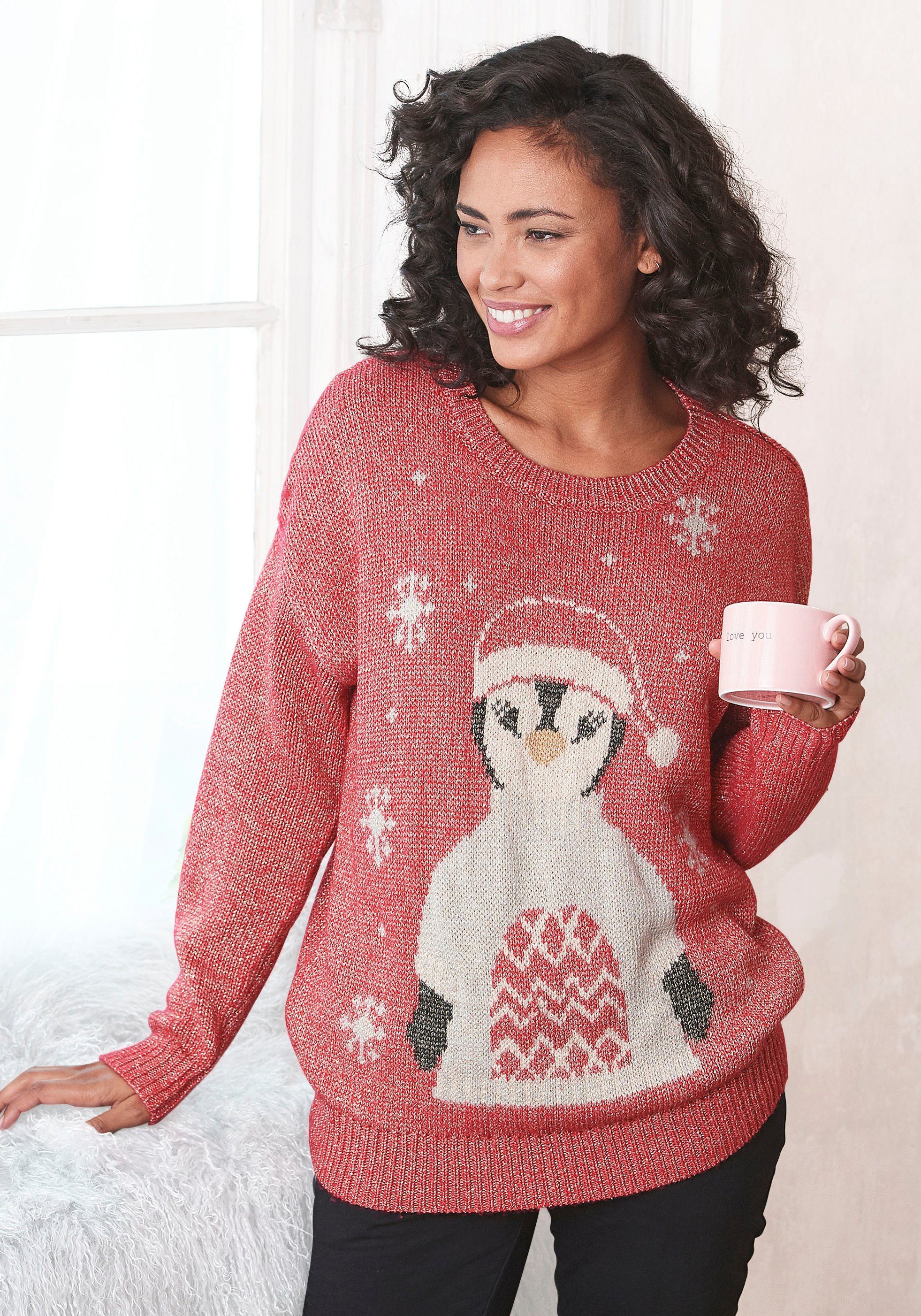 Lascana Sweater Kersttrui met ingebreid motief, loungewear