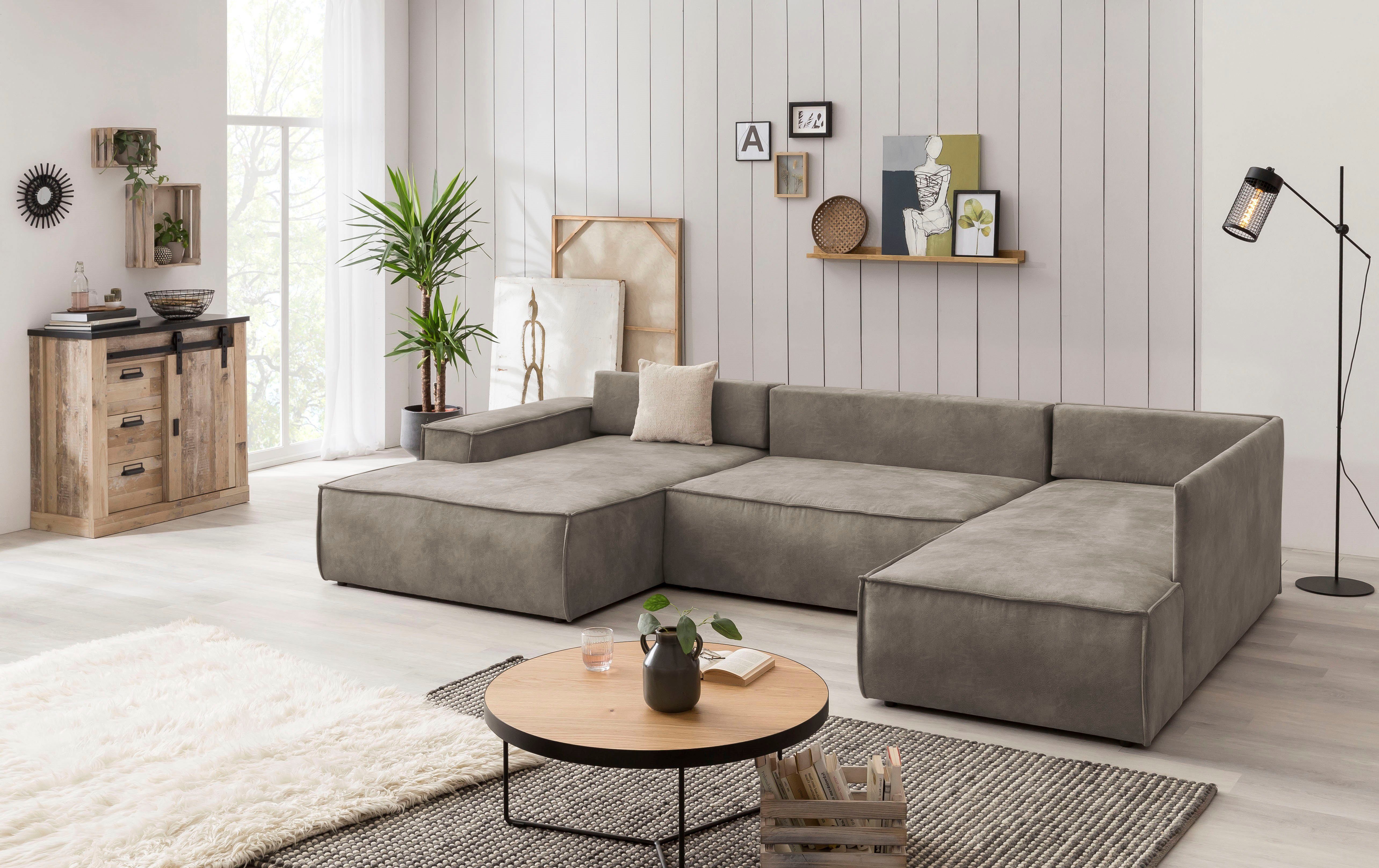 Home affaire Zithoek SHERWOOD 329 cm, U-vorm, slaapbank, Slaapfunctie met bedkist (194x139 cm), cord, vintage, fluweel