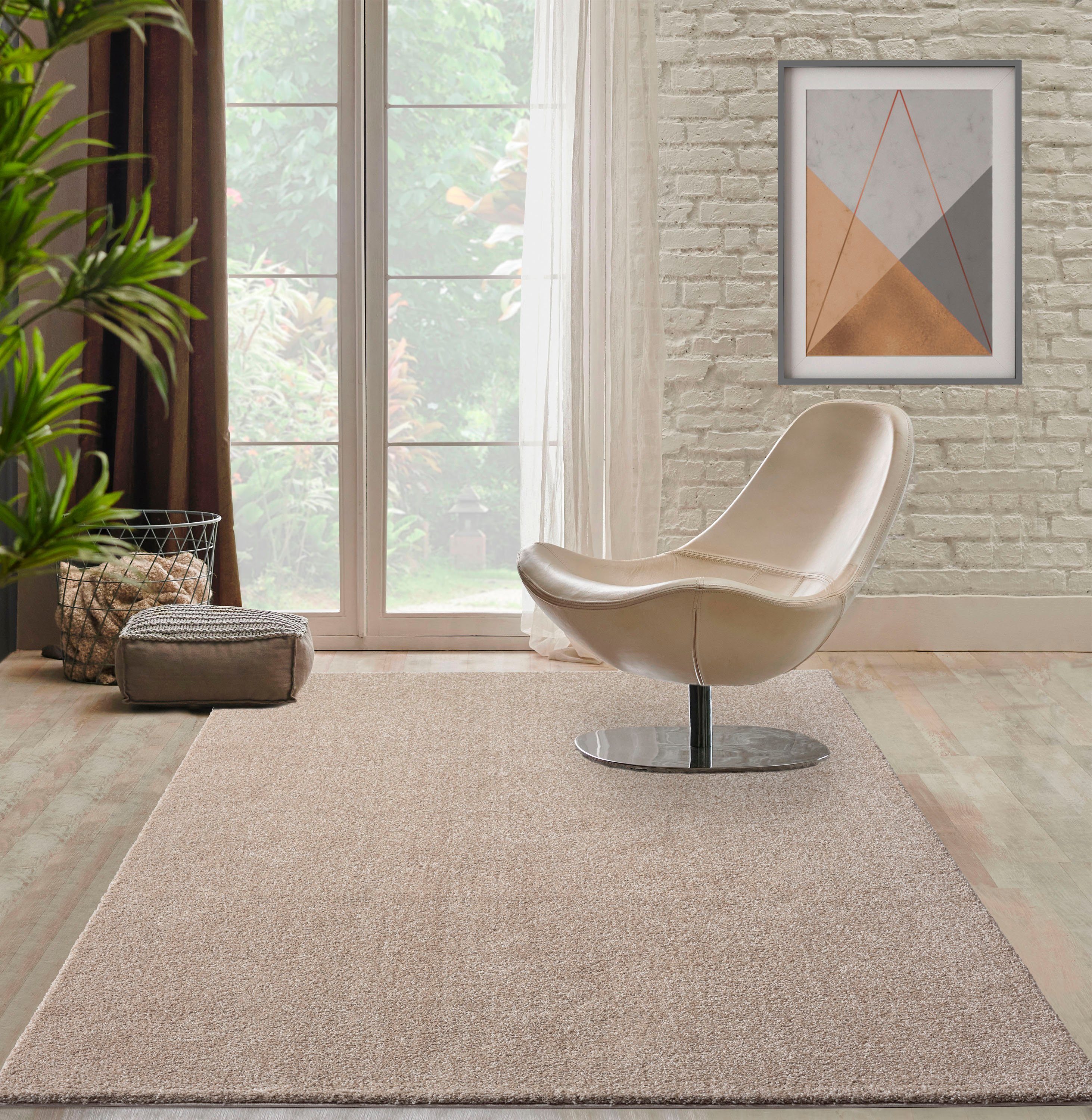 merinos Hoogpolig vloerkleed Forest 340 Shaggy, effen gemêleerd, zeer dicht en zacht, woonkamer moderne vloerkleden maat 200 cm x 290 cm x 25 mm