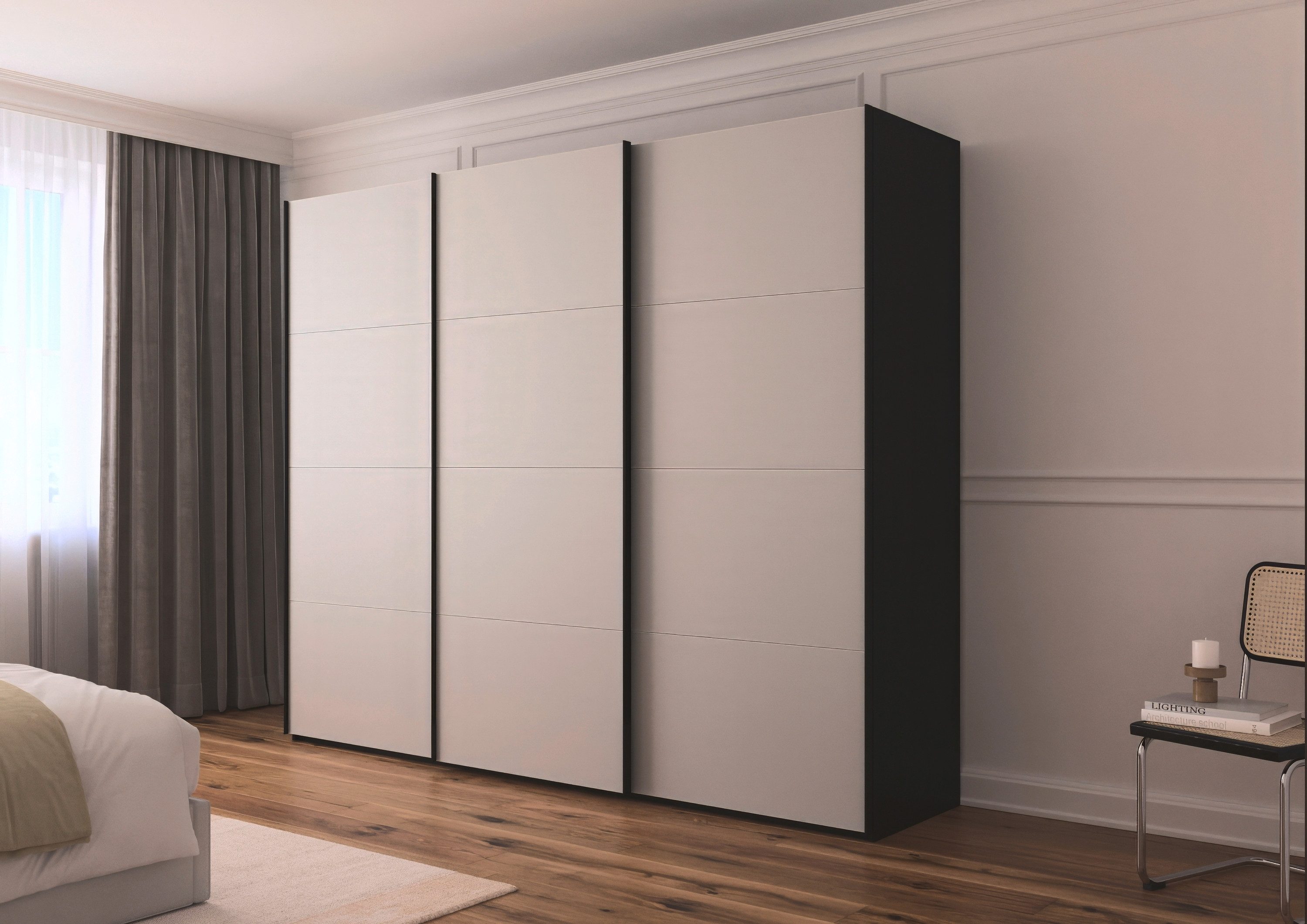 rauch Schuifdeurkast Kledingkast Kast Garderobe Slaapkamerkast SCALE-FYRA edel vierdelige deuren met glas-front veel kleuren made in germany