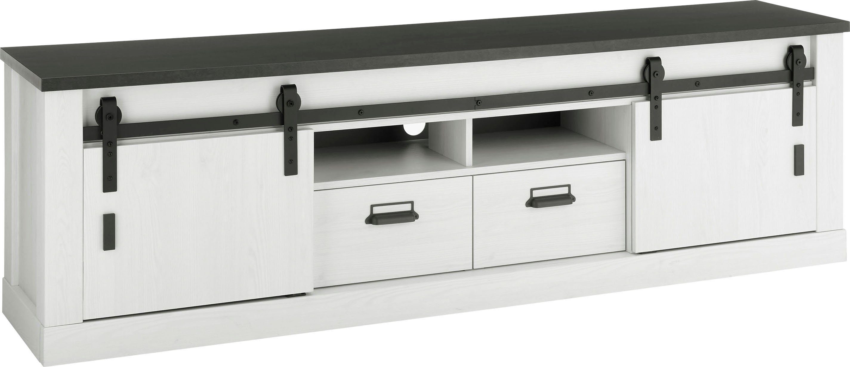 Home affaire Tv-meubel Sherwood modern houtdecor, met schuurdeurbeslag van metaal, breedte 201 cm