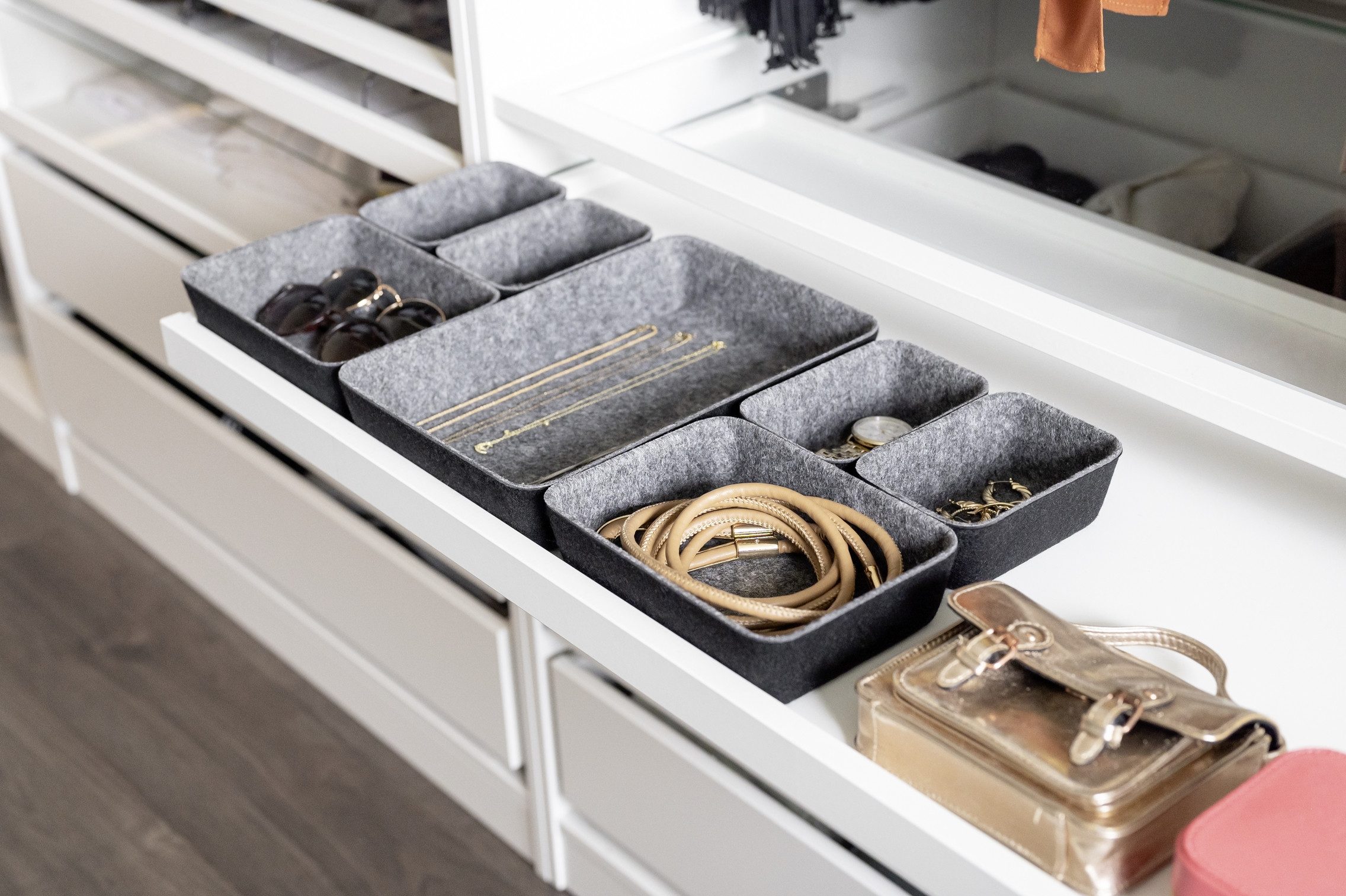 WENKO Organizer Opbergdozen voor lades, 3 maten, gerecycled polyester vilt (set, 7-delig)