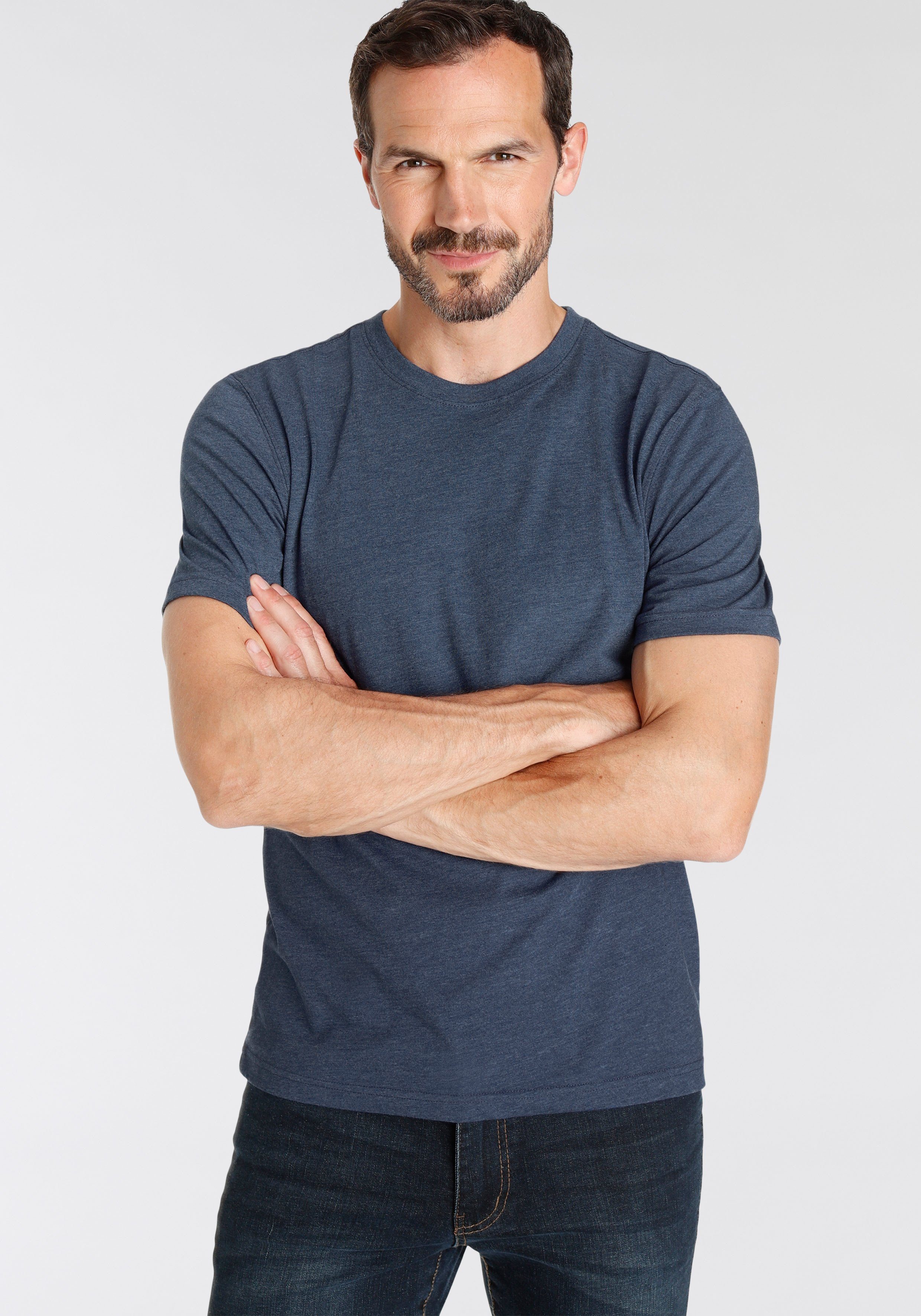 Man's World Shirt met ronde hals Korte mouwen, basic stijl, van katoenmix, 2-pack (2-delig, Set van 2)