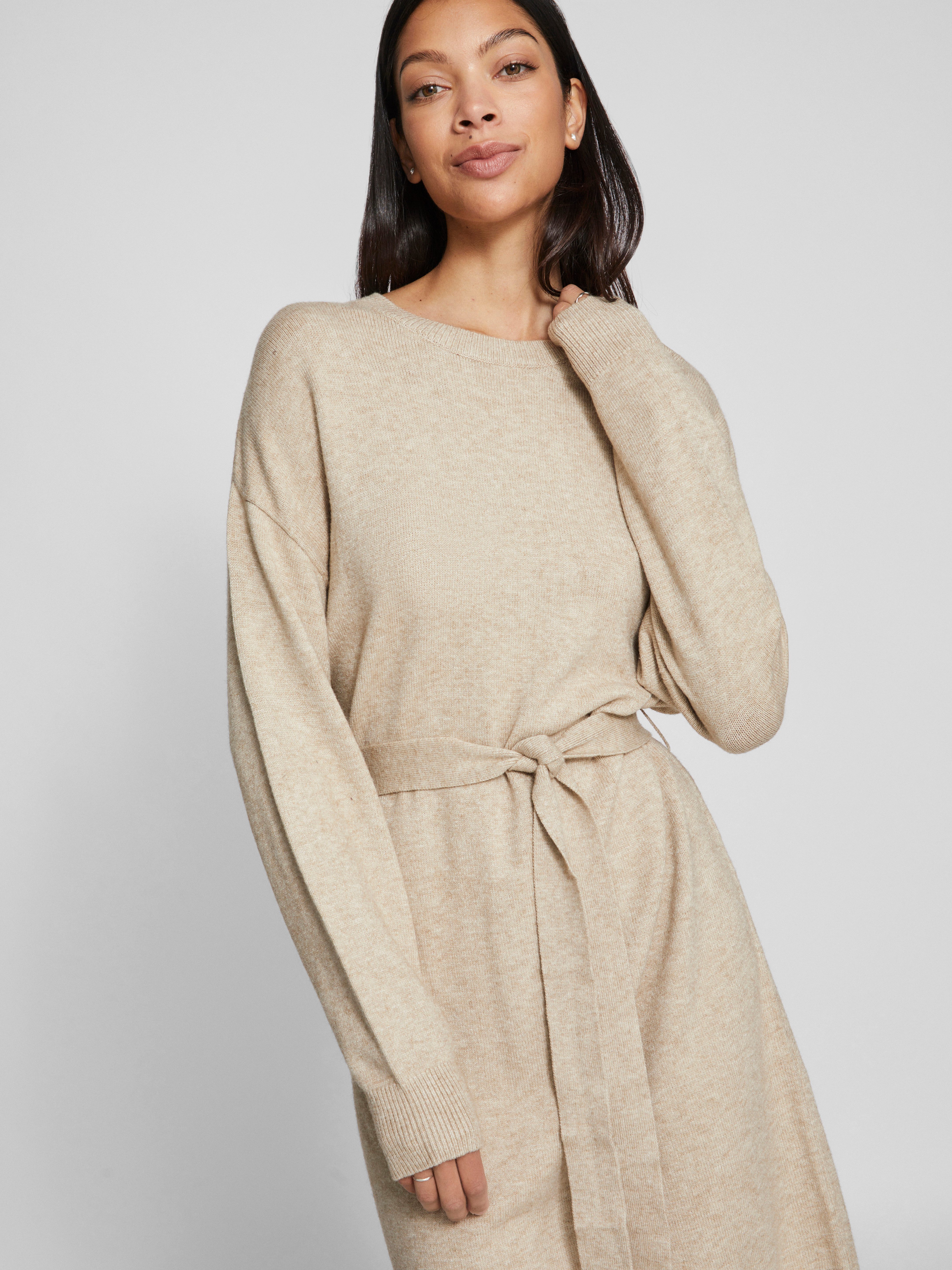 Vila Gebreide jurk VIRIL O-NECK L/S BELT KNIT DRESS - NOOS