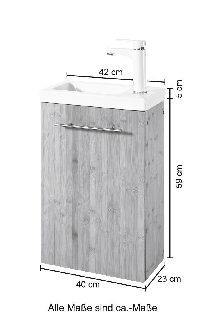 welltime Wastafelonderkast Bamboe New Breedte 40 cm, voor de gastenbadkamer, SlimLine