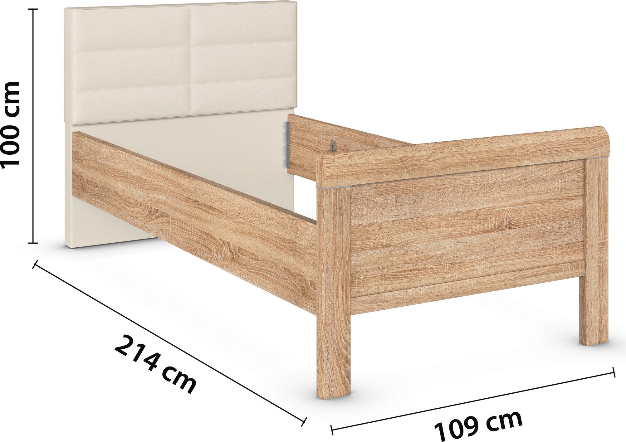 rauch Bed Eenpersoons Stollenbed EVELYN in comfortabele hoogte met gestoffeerd hoofdeinde in elegante stijl made in germany