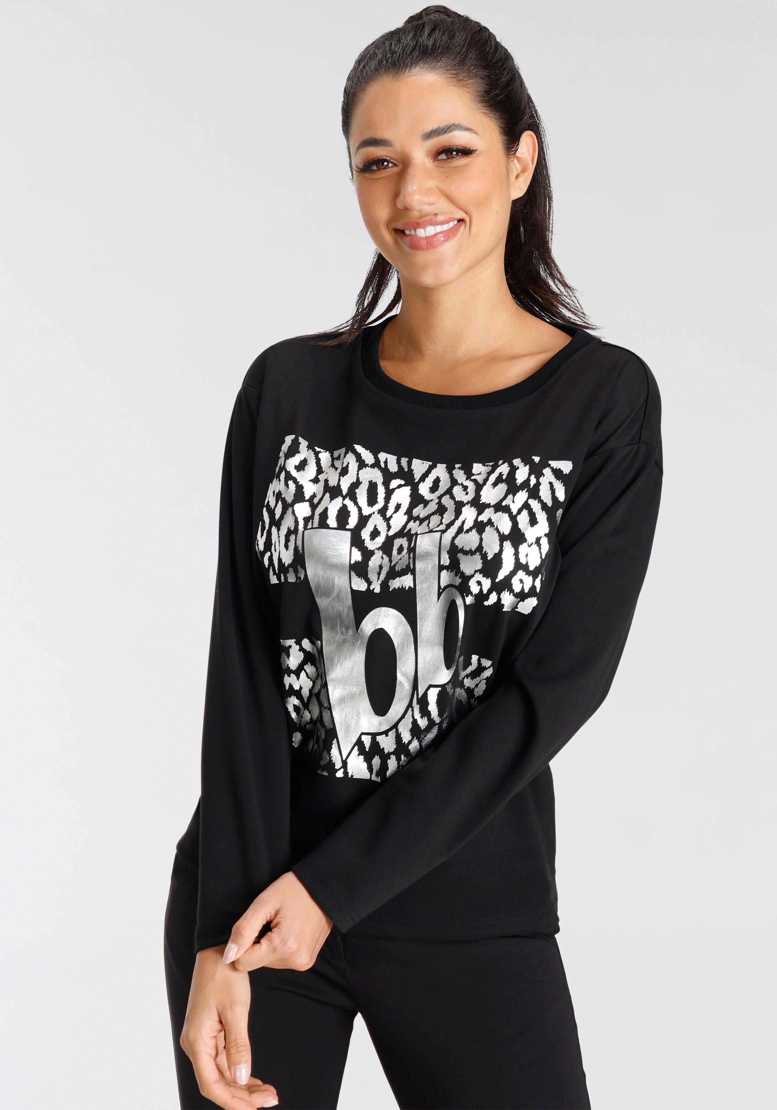 Bruno Banani Sweatshirt zilverkleurige leo-print nieuwe collectie