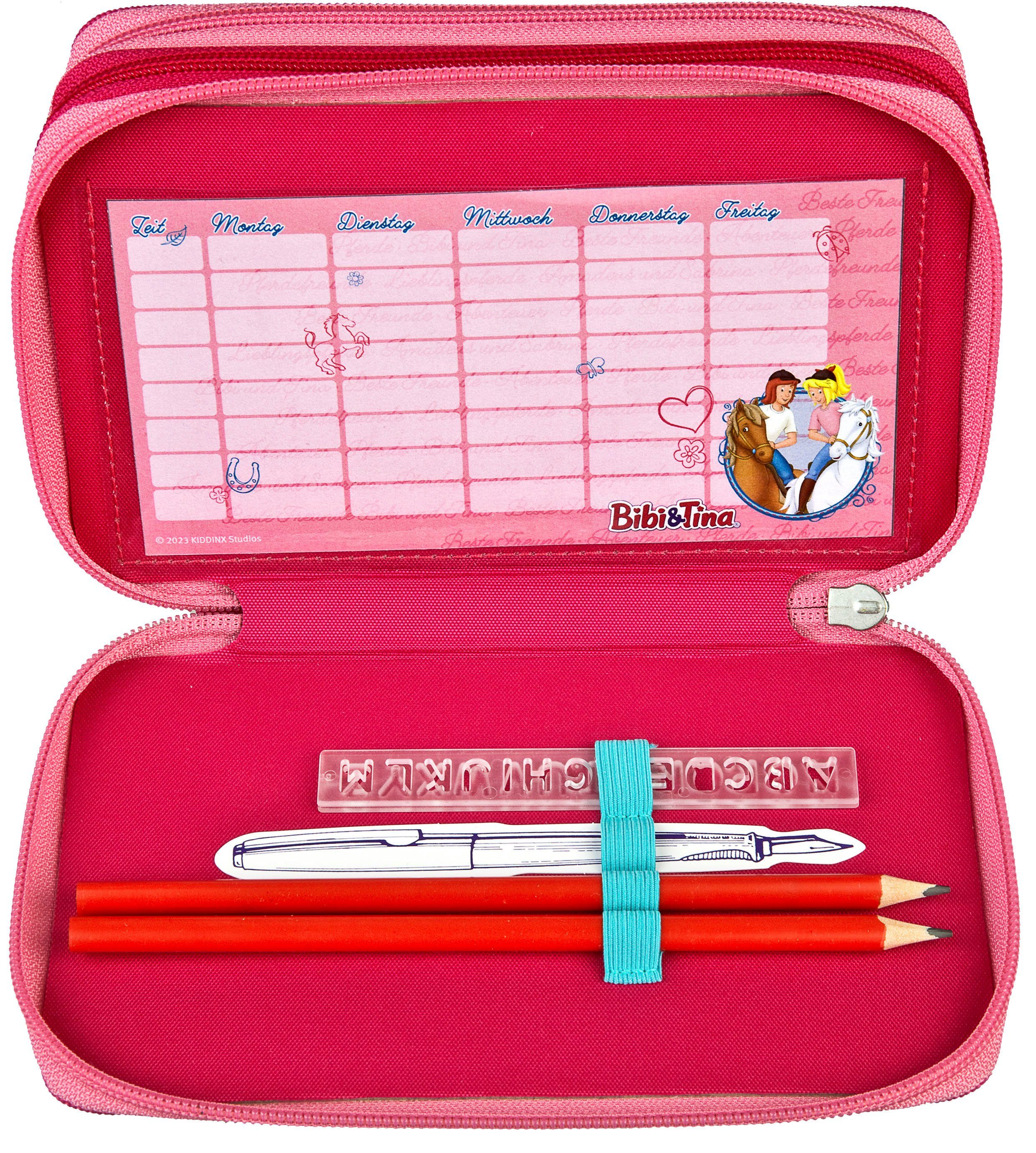 Scooli Etui Tripledecker, Bibi & Tina gevuld, inclusief geodriehoek