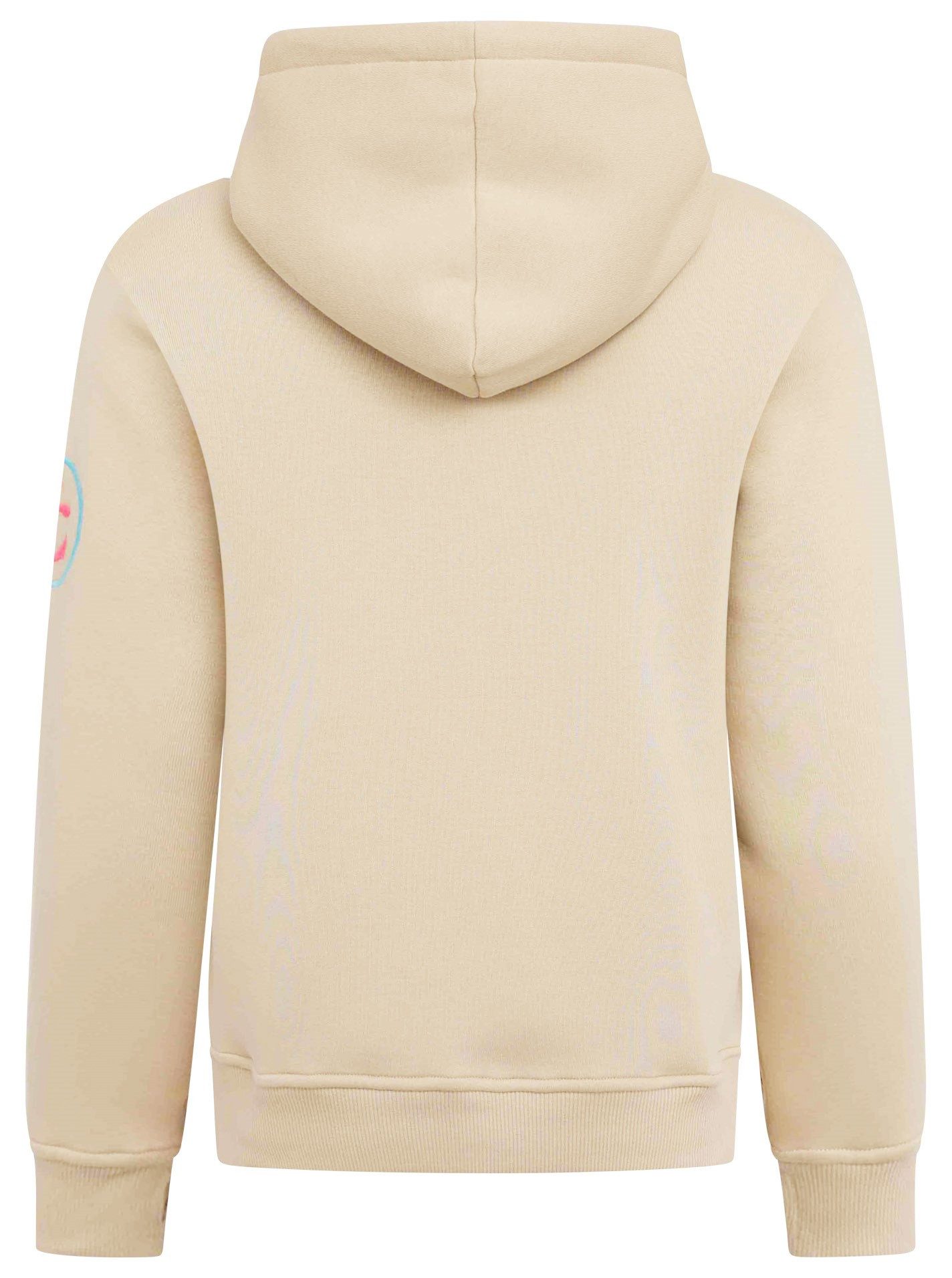 Zwillingsherz Sweatshirt met geborduurd "moin"-schrift in neonkleuren