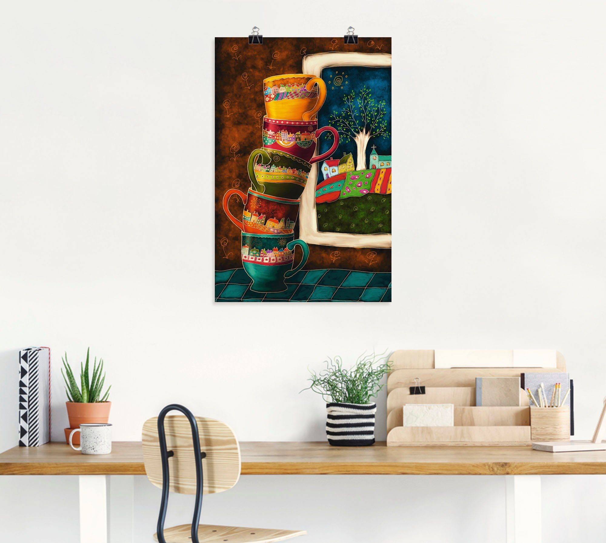 Artland Artprint Vrolijke koffiekopjes als artprint van aluminium, artprint voor buiten, artprint op linnen, poster, muursticker