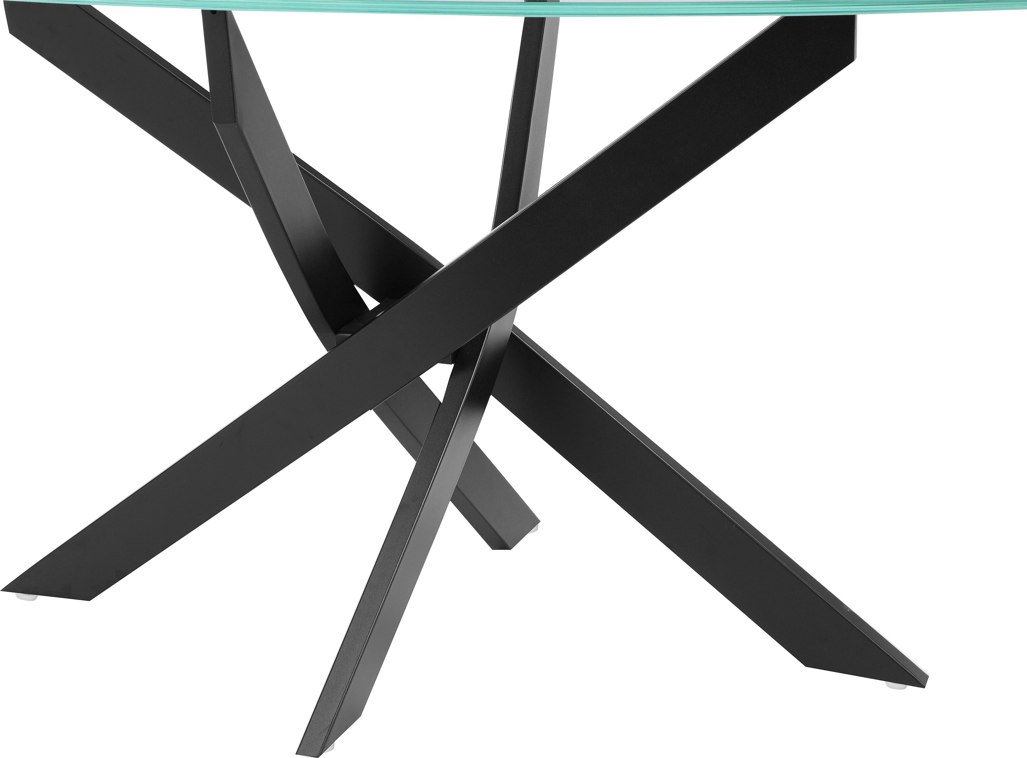 INOSIGN Eettafel Kairi Glazen tafelblad, gepoedercoat metalen frame, twee tafelbreedtes