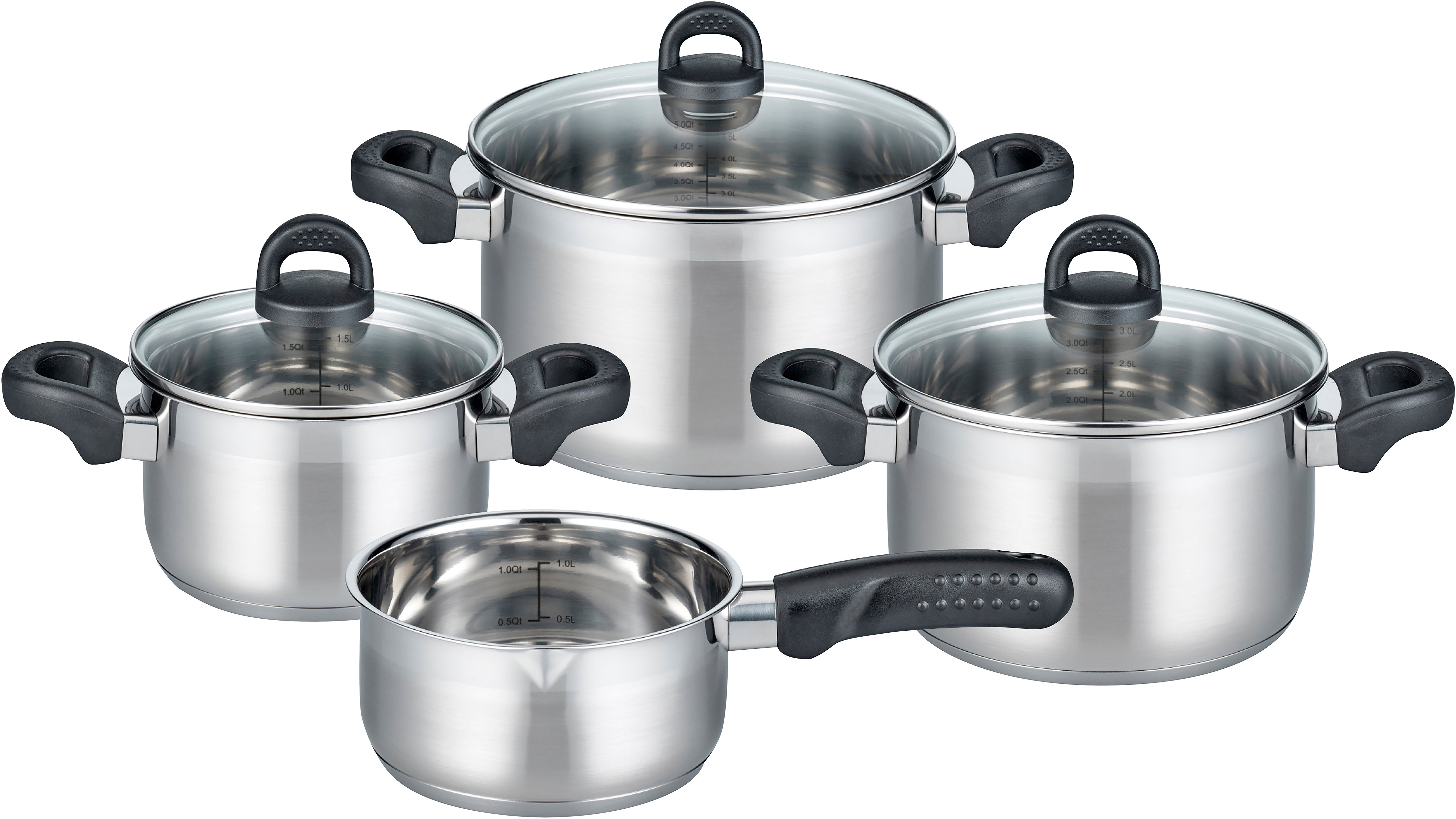 Elo Basic Pannenset Toermalijn Olie-dosering systeem, inductie (set, 7-delig) pannensets zilver(kleur)