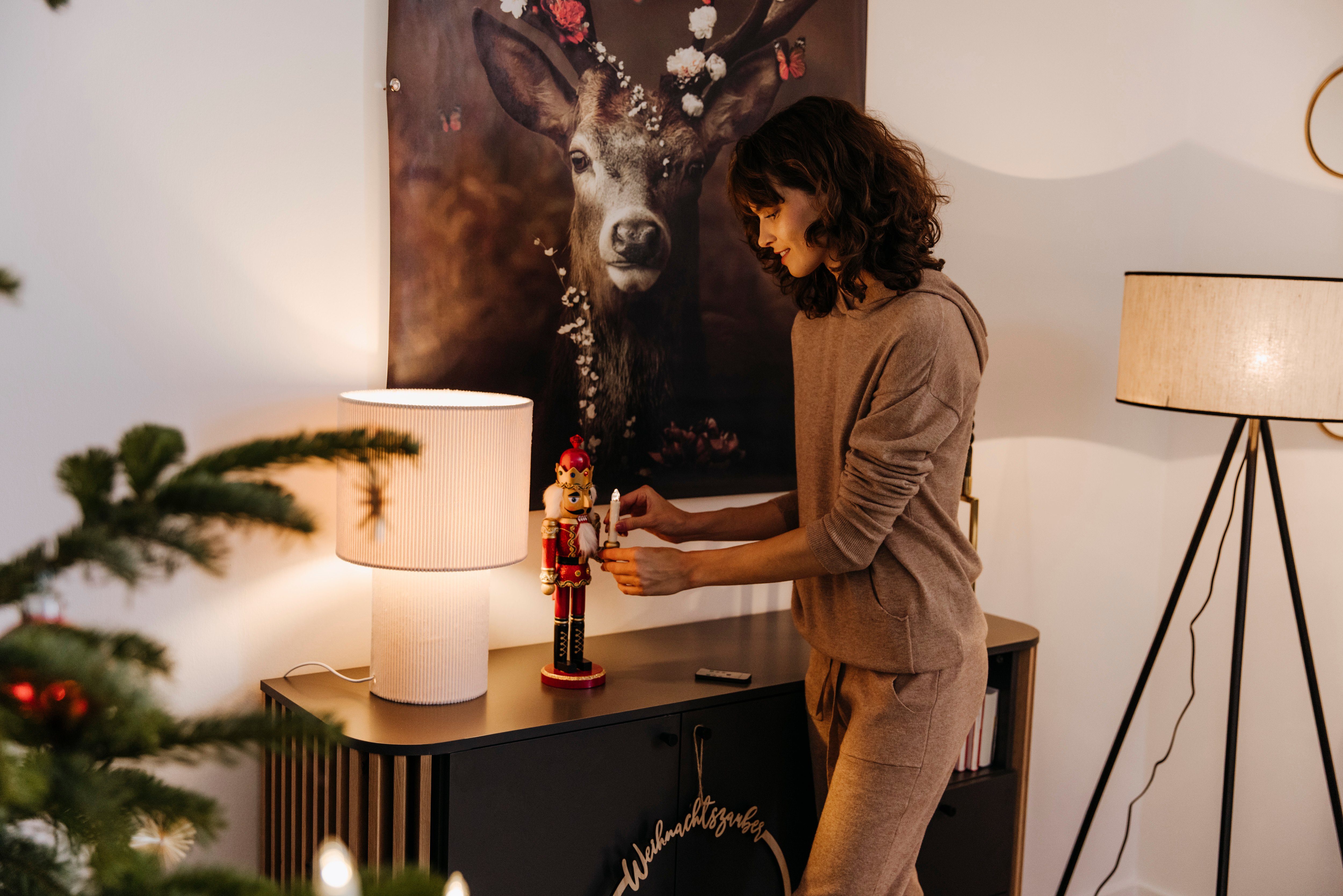 andas Staande lamp Virrat, in Scandinavische stijl Vloerlamp met linnen kap, in tijdloos design, Made in Europe (8-delig)