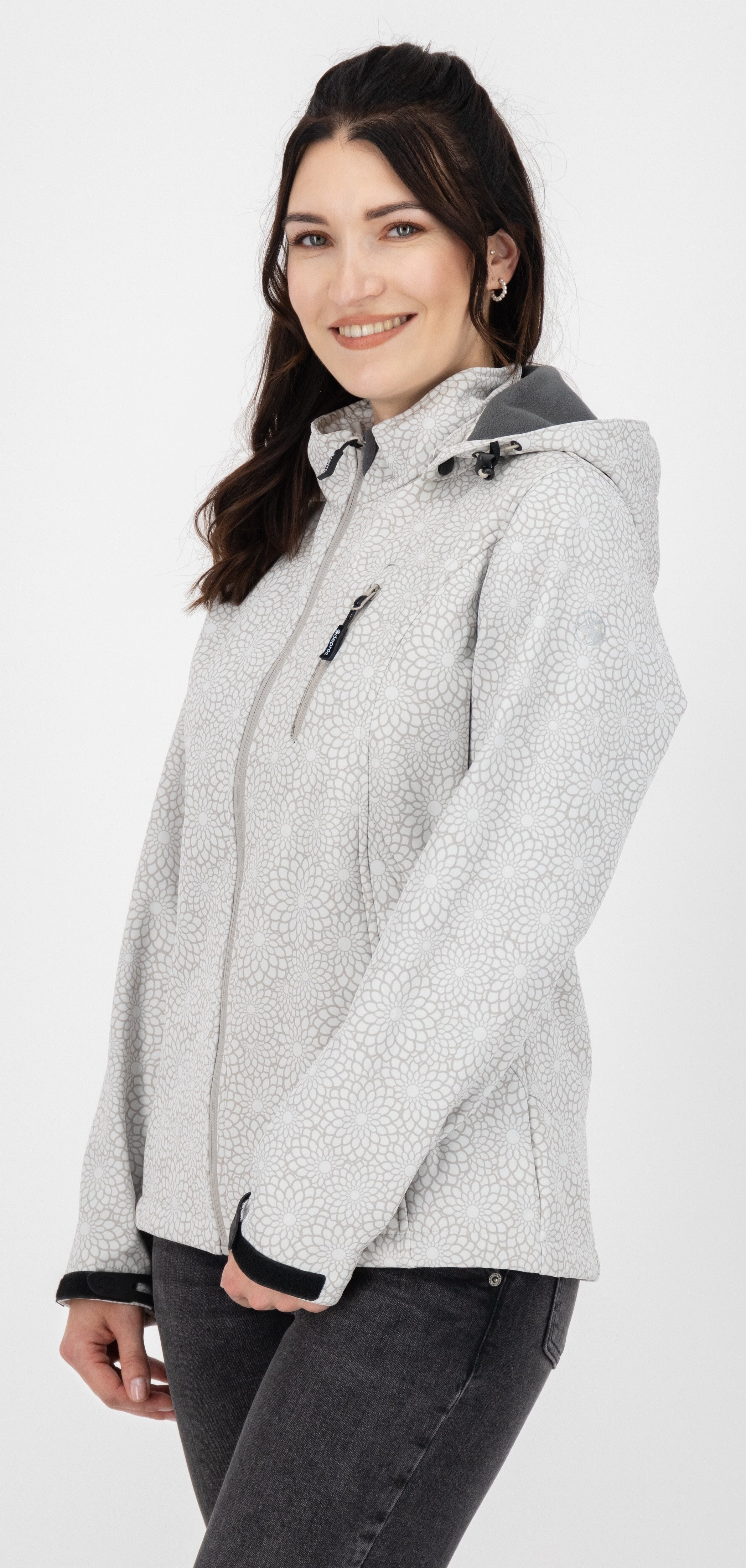 DEPROC Active Softshell-jack SHELBY PEAK DC licht softshell-jack met all-over-print en afneembare capuchon
