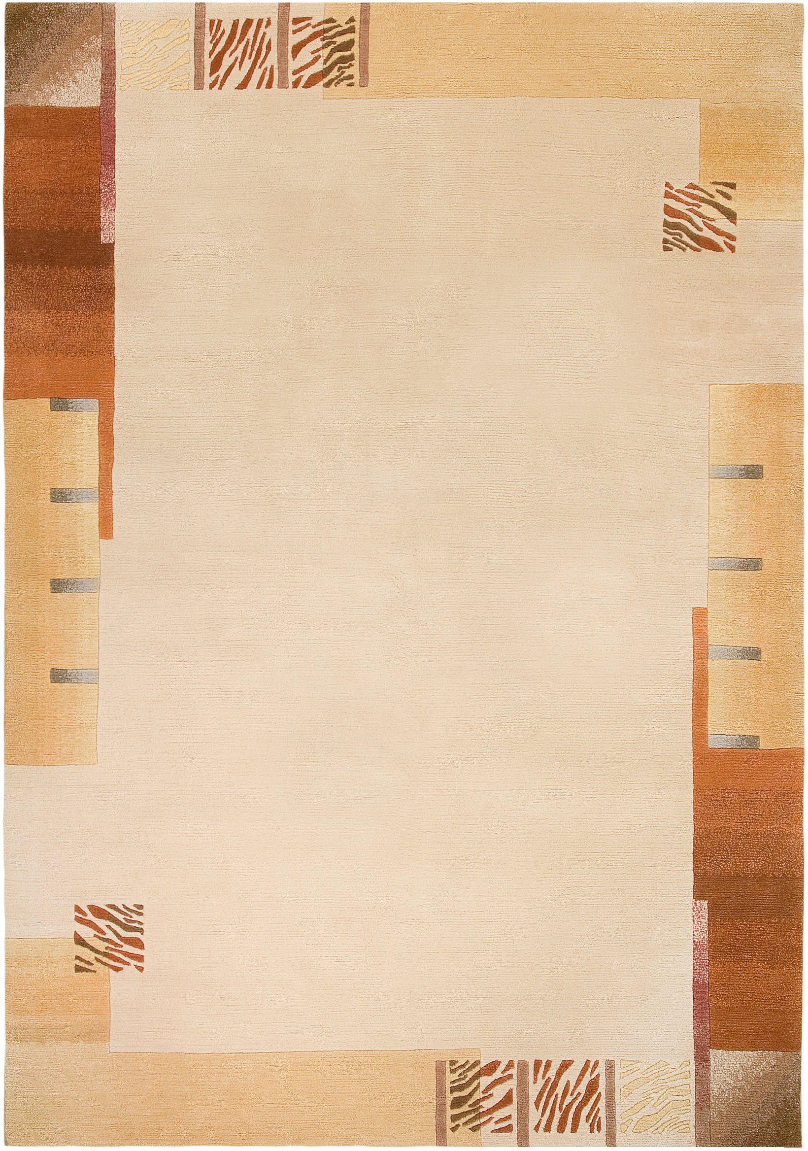 LUXOR living Wollen kleed Patana speciaal Nepal tapijt, 100% wol, handgeknoopt, met bies wollen vloerkleden maat 250 cm x 350 cm x 12 mm beige