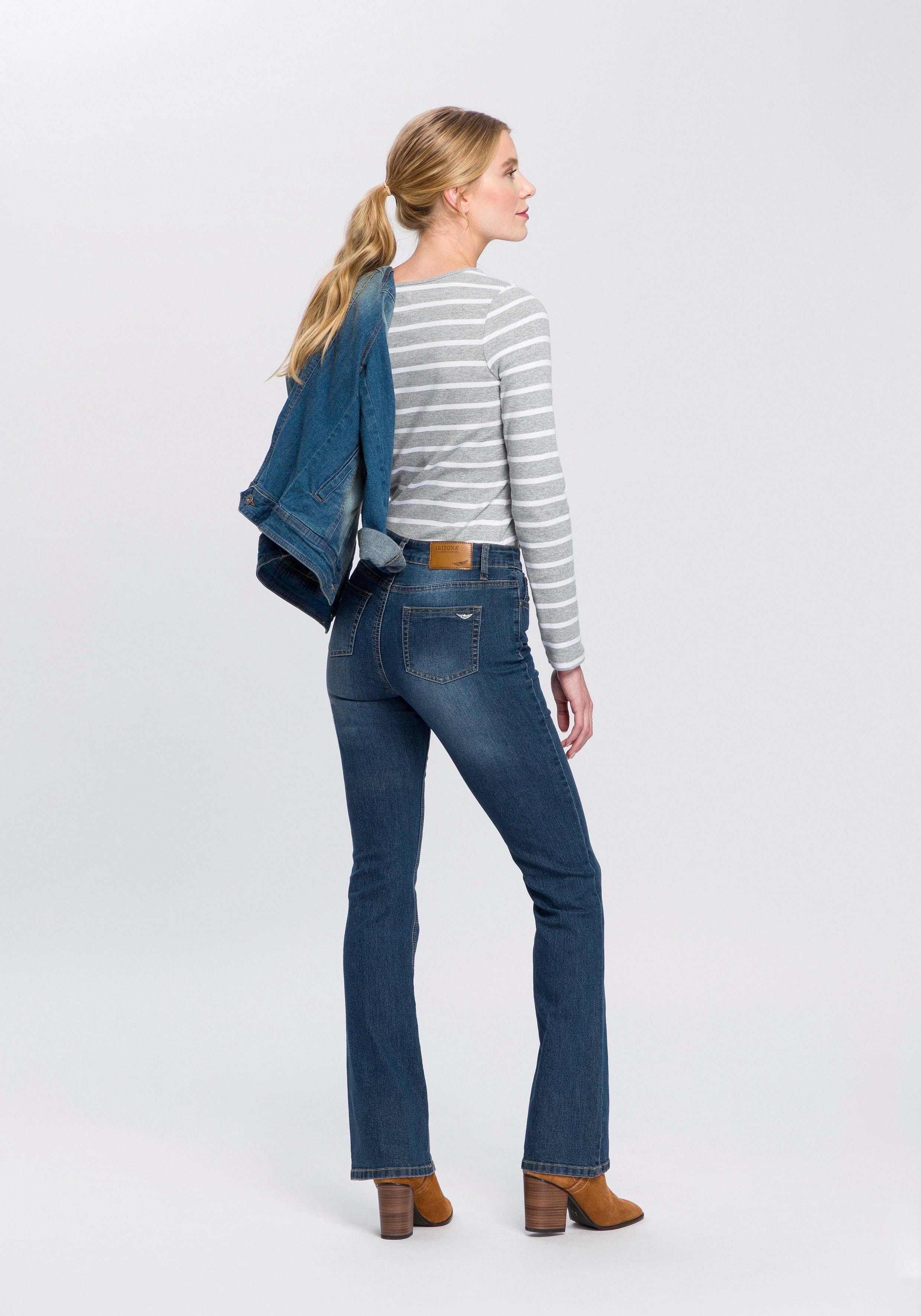 Arizona Bootcut jeans Shaping elastische pasvorm, bootcut-pasvorm, used-wassing, hoge taille