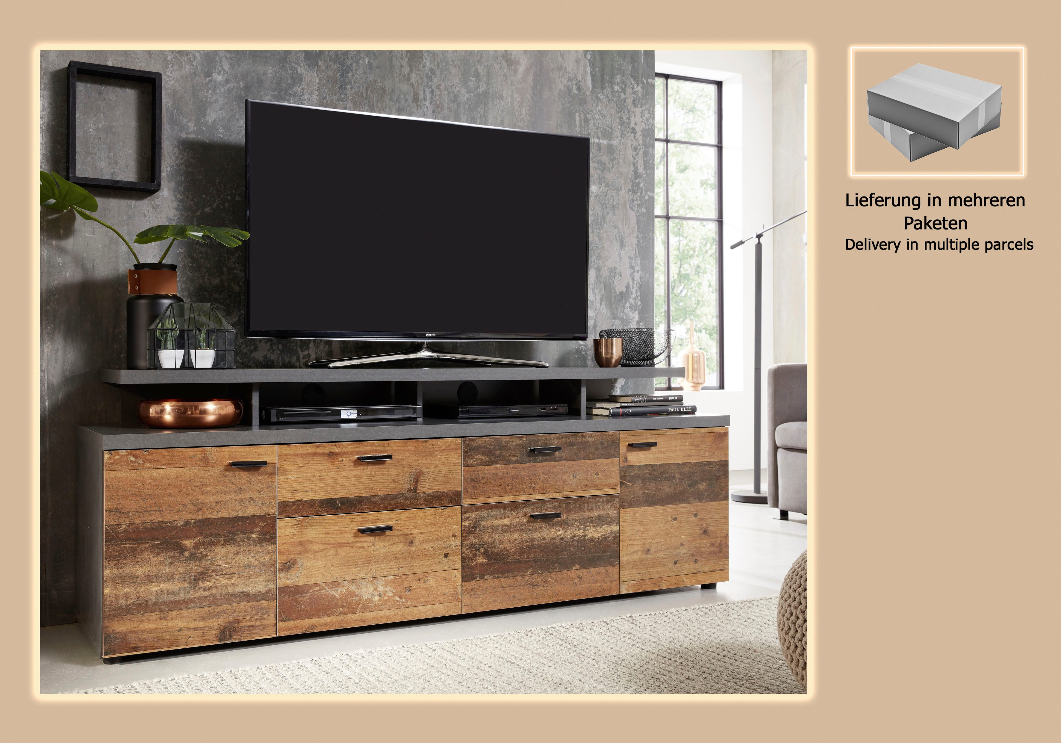 INOSIGN Tv-meubel Messina Lowboard met TV-opzetstuk - Voor televisies tot 60 inch (1 stuk)