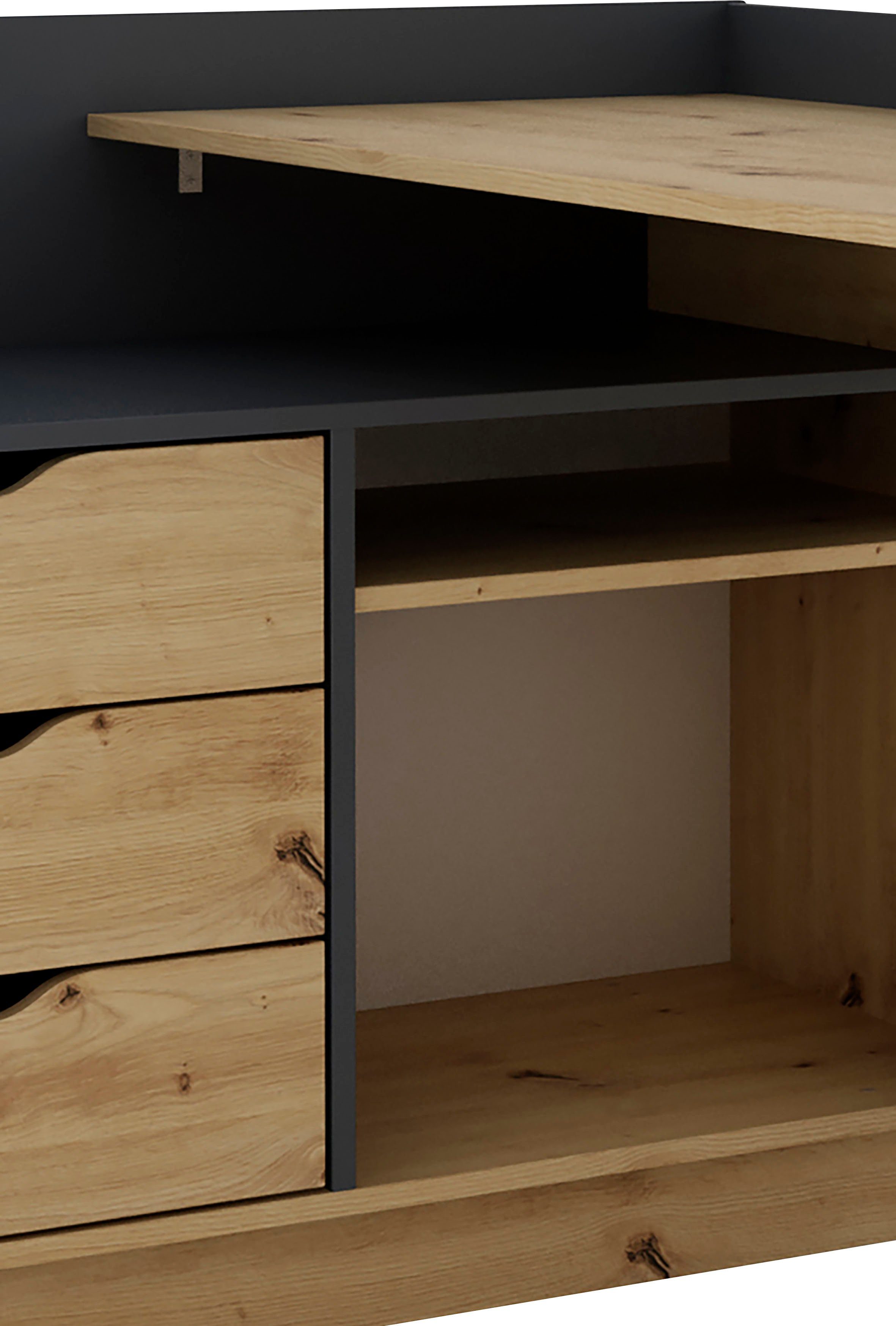 byLIVING Hoekbureau Bern met veel opbergruimte, breedte 129 cm, rechts of links monteerbaar