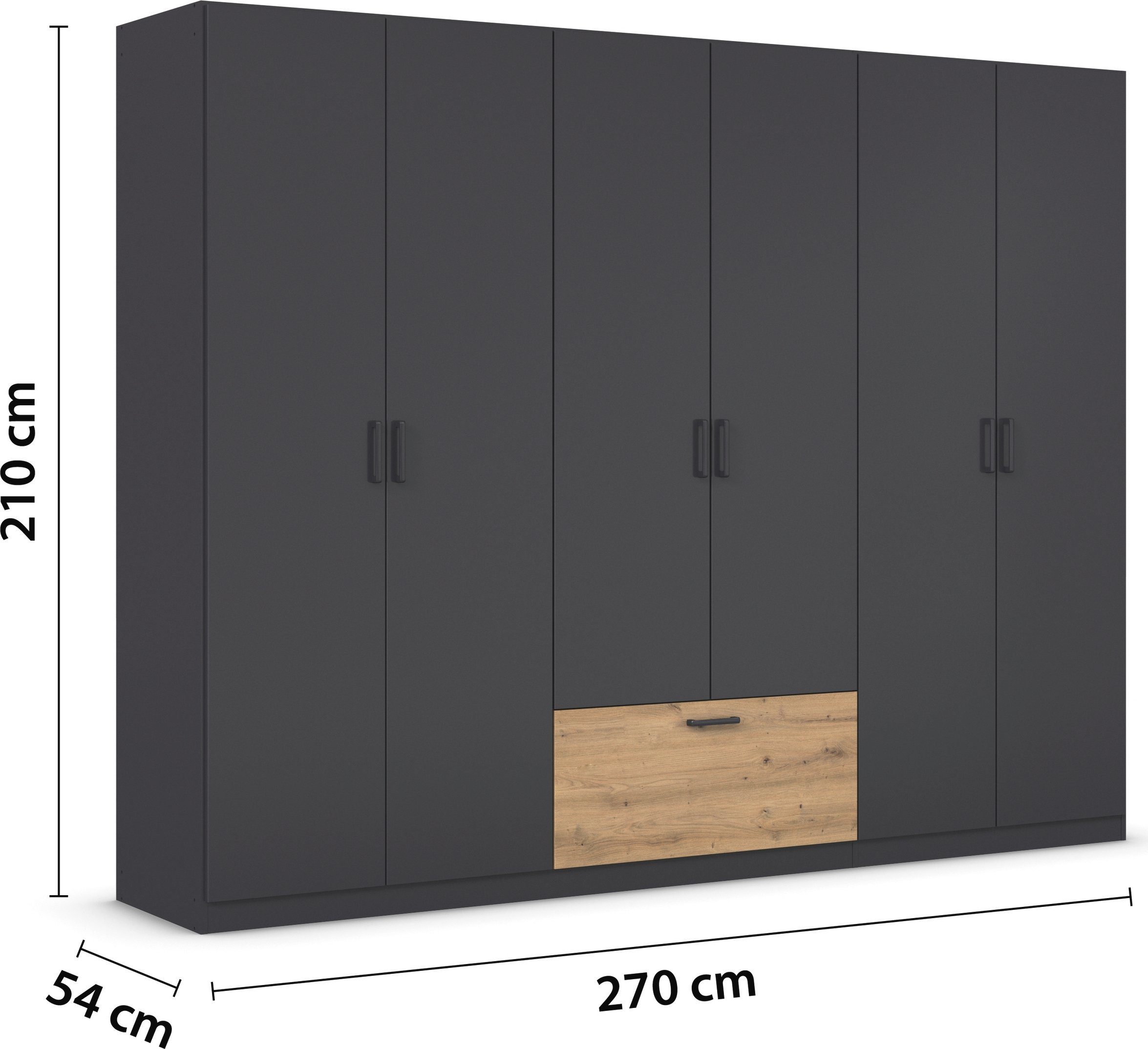 rauch Draaideurkast Kledingkast kast garderobe waskast BARI met lades in het midden, moderne greep in grijs metallic made in germany