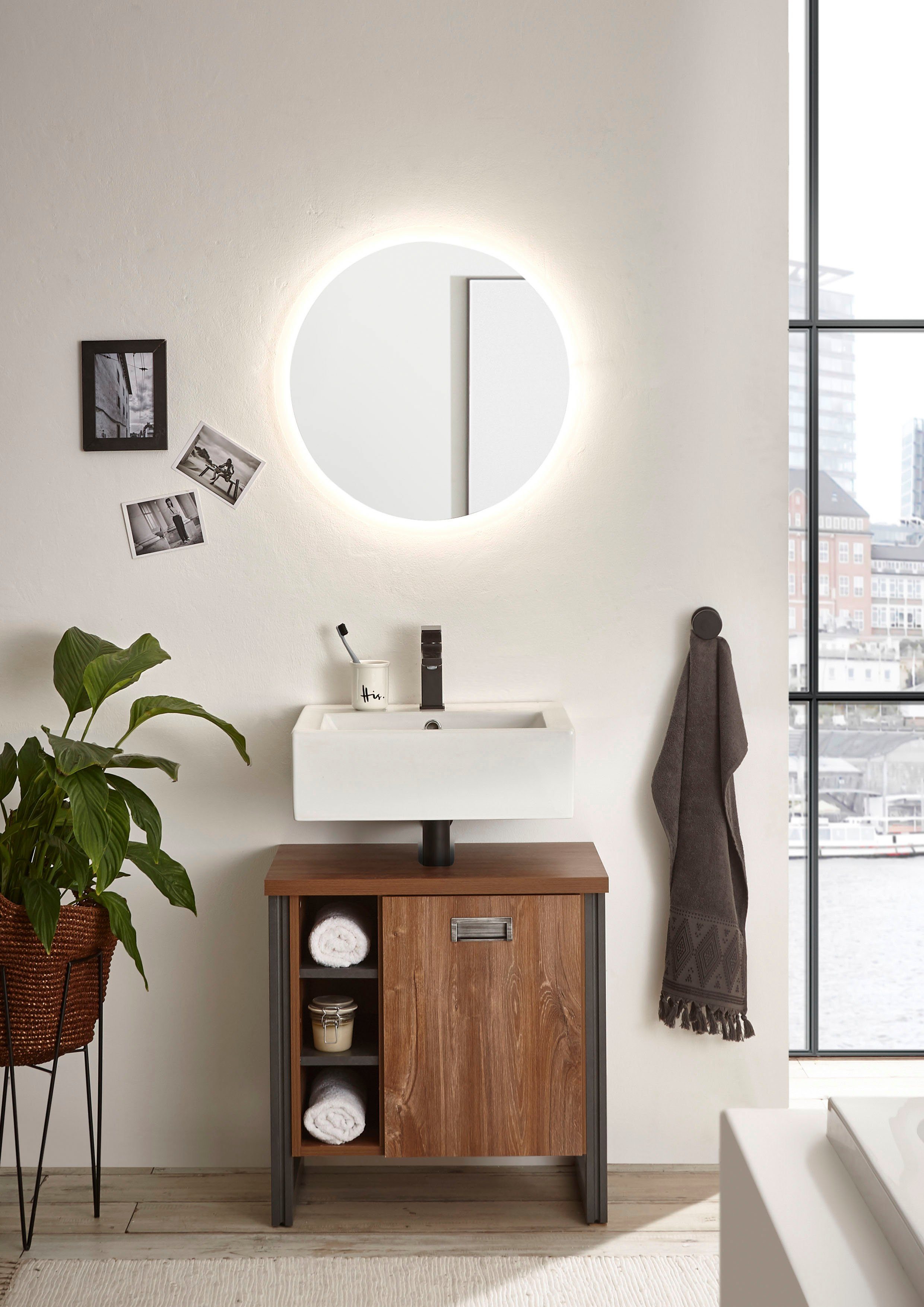 Home affaire Badkamerserie Detroit, badkamer in industriële stijl, incl. LED, 2-delig badkamer (2-delig)