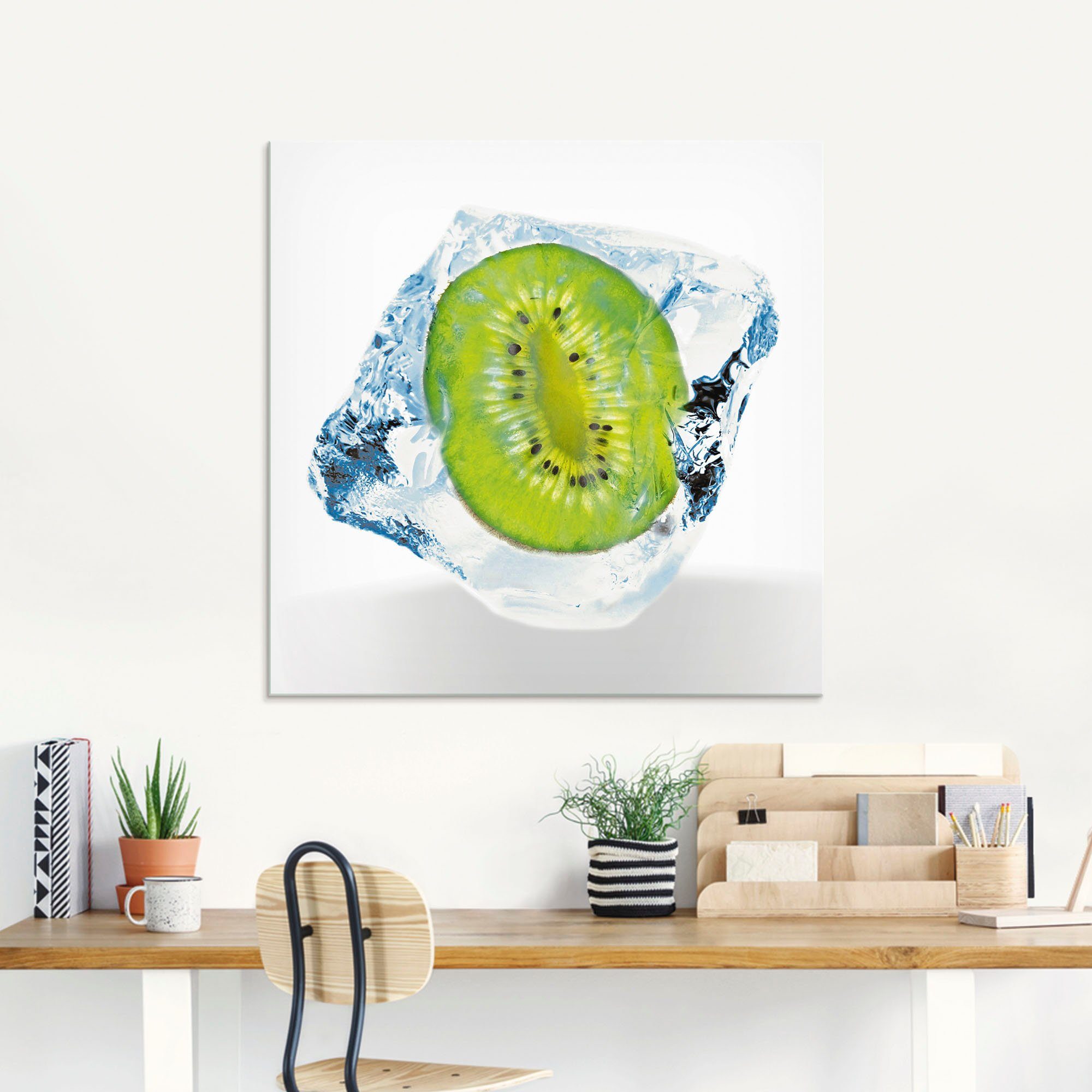Artland Print op glas Kiwi In ijsblokje in verschillende maten