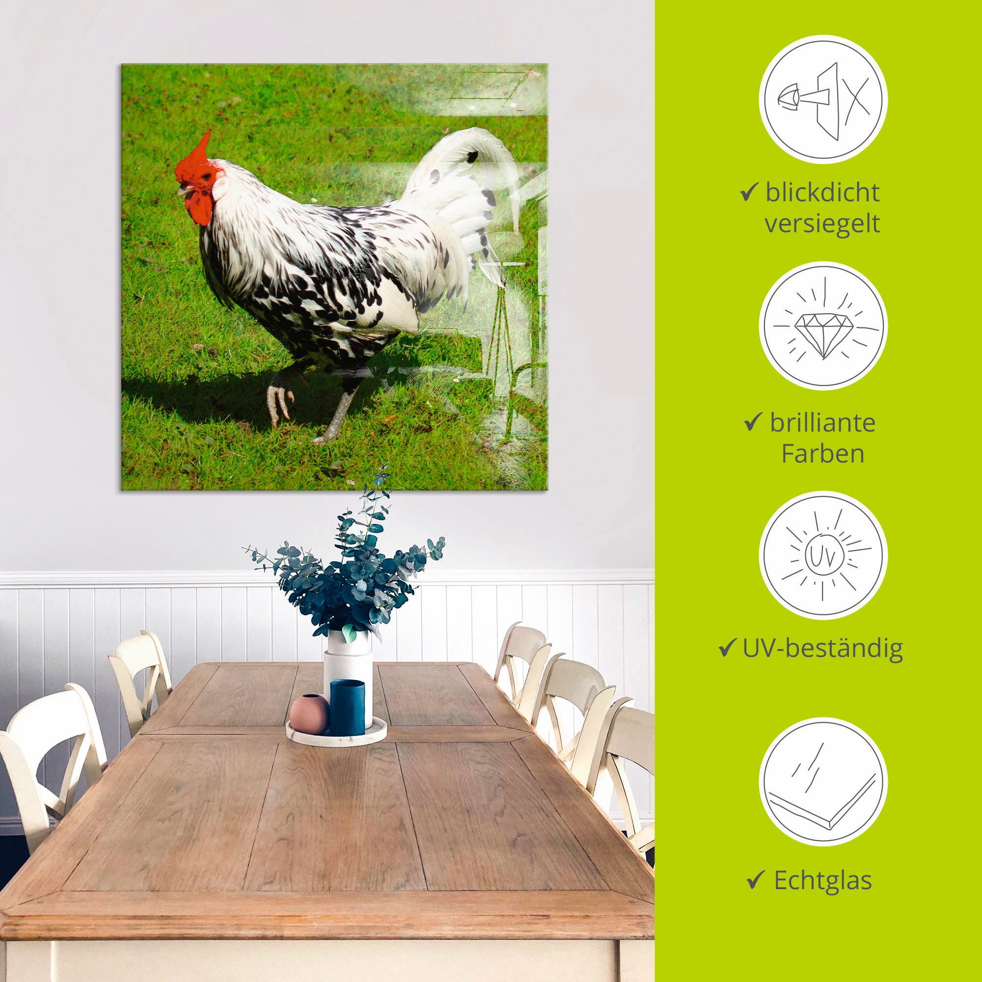 Artland Print op glas Gestippelde kip in verschillende maten