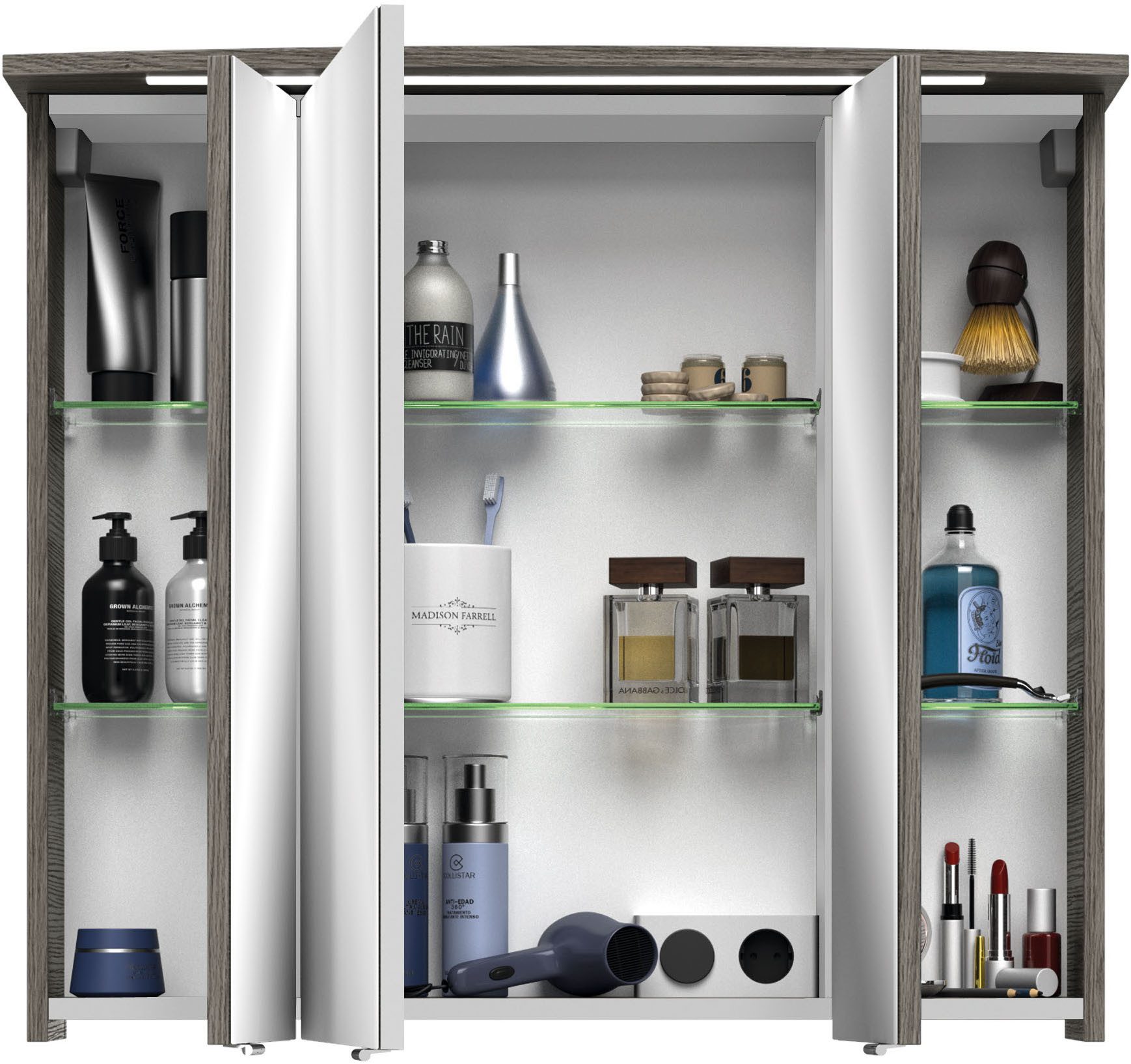 Saphir Badmeubelset Serie 4010 2-delig keramische wastafel met LED-spiegelkast Badkamer set 84 cm breed, incl. deurdemper, 3 deuren, 2 lades (set)