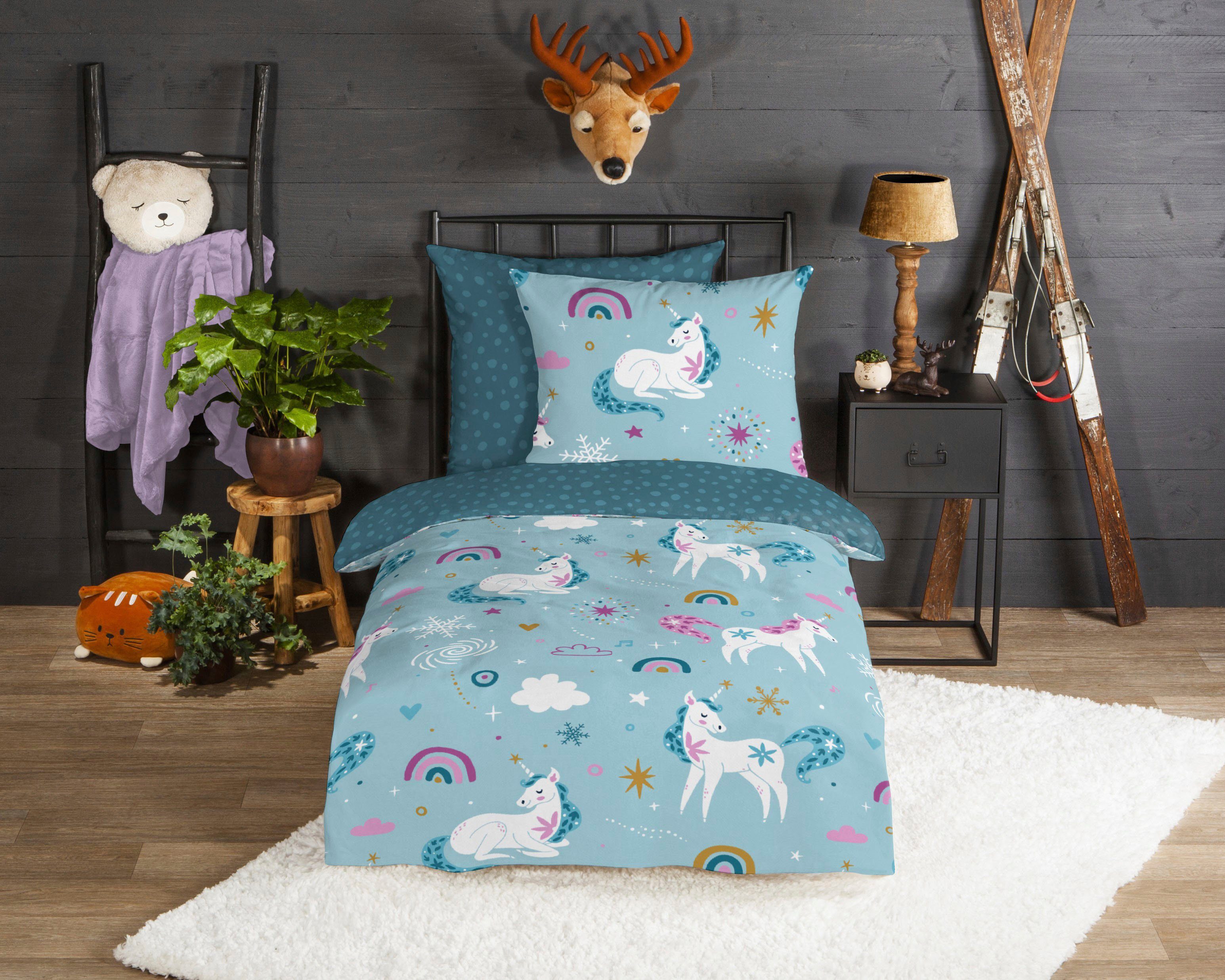 good morning Kinderovertrekset Snowycorn Biber, 135x200, Warm, Rits, Omkeerbaar, Kind, Eenhoorn (2-delig)