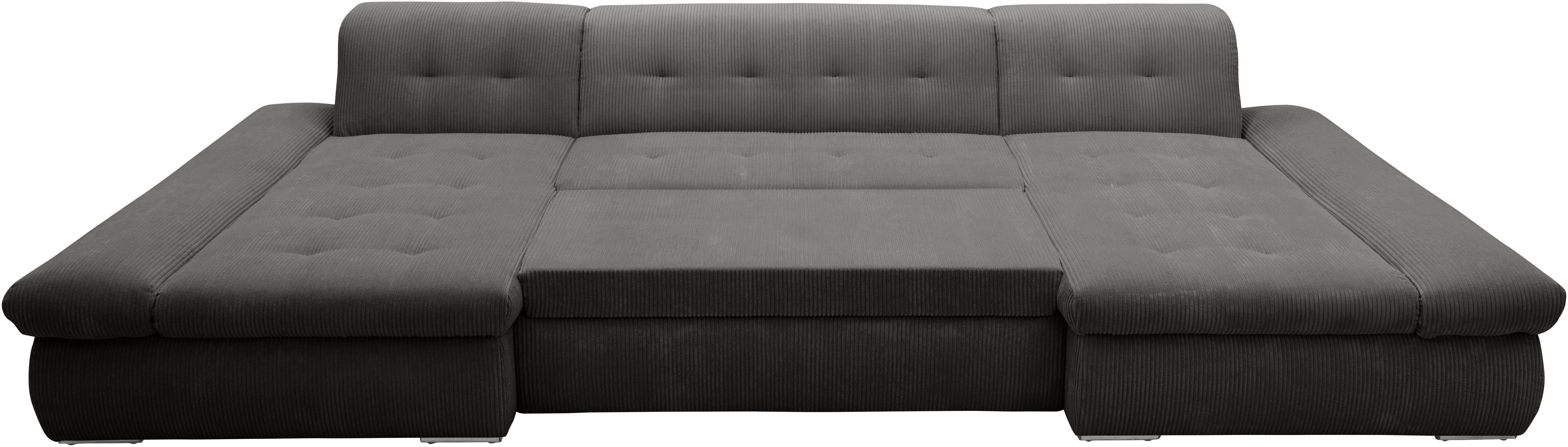 DOMO collection Zithoek Moric optioneel met slaapfunctie en armleuningsverstelling, XXL U-vorm, aan beide zijden met recamière, incl. sierkussen, cord-bekleding
