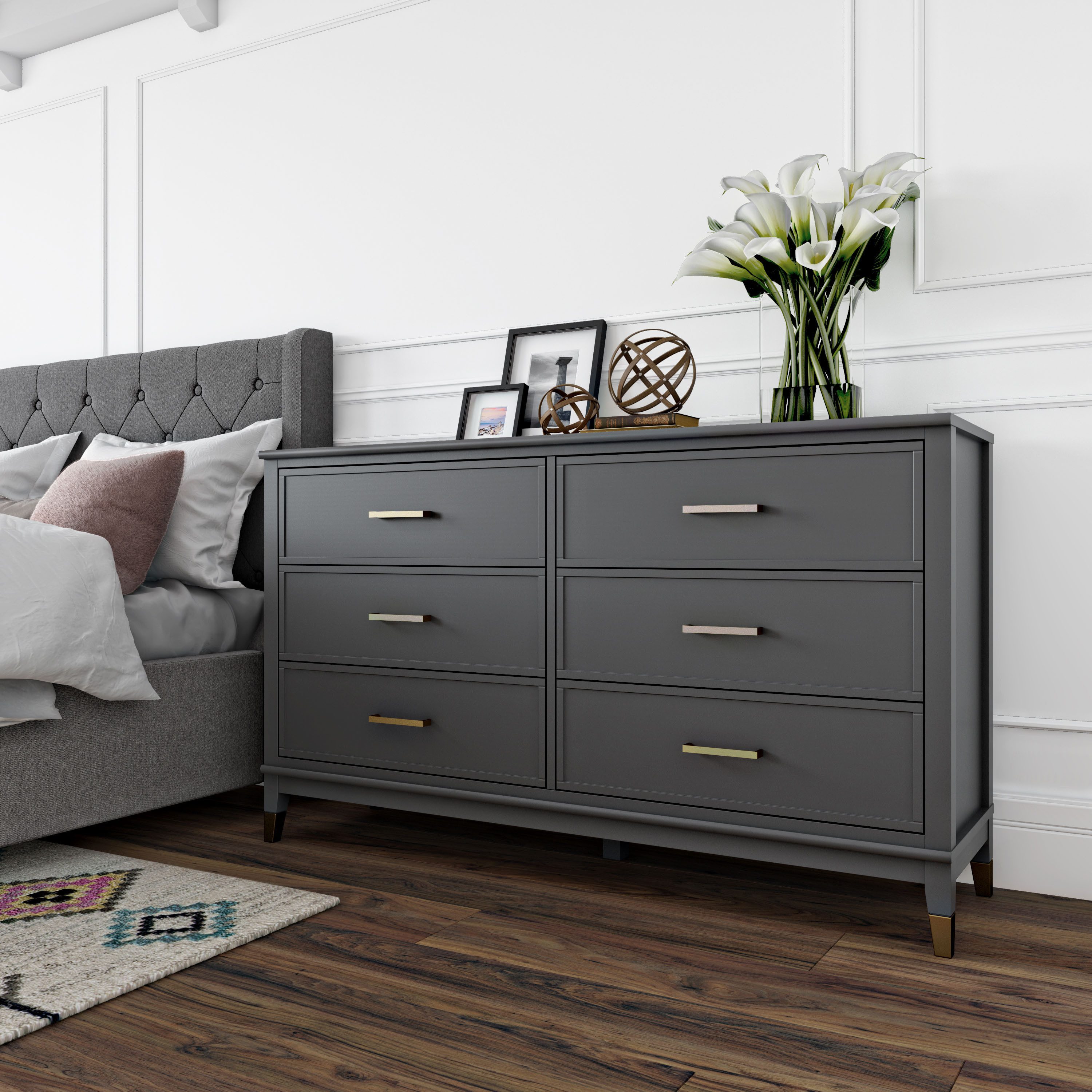 CosmoLiving by Cosmopolitan Kast Westerleigh met 6 laden, mdf, poten van massief hout, hoogte 85 cm, breedte 145 cm